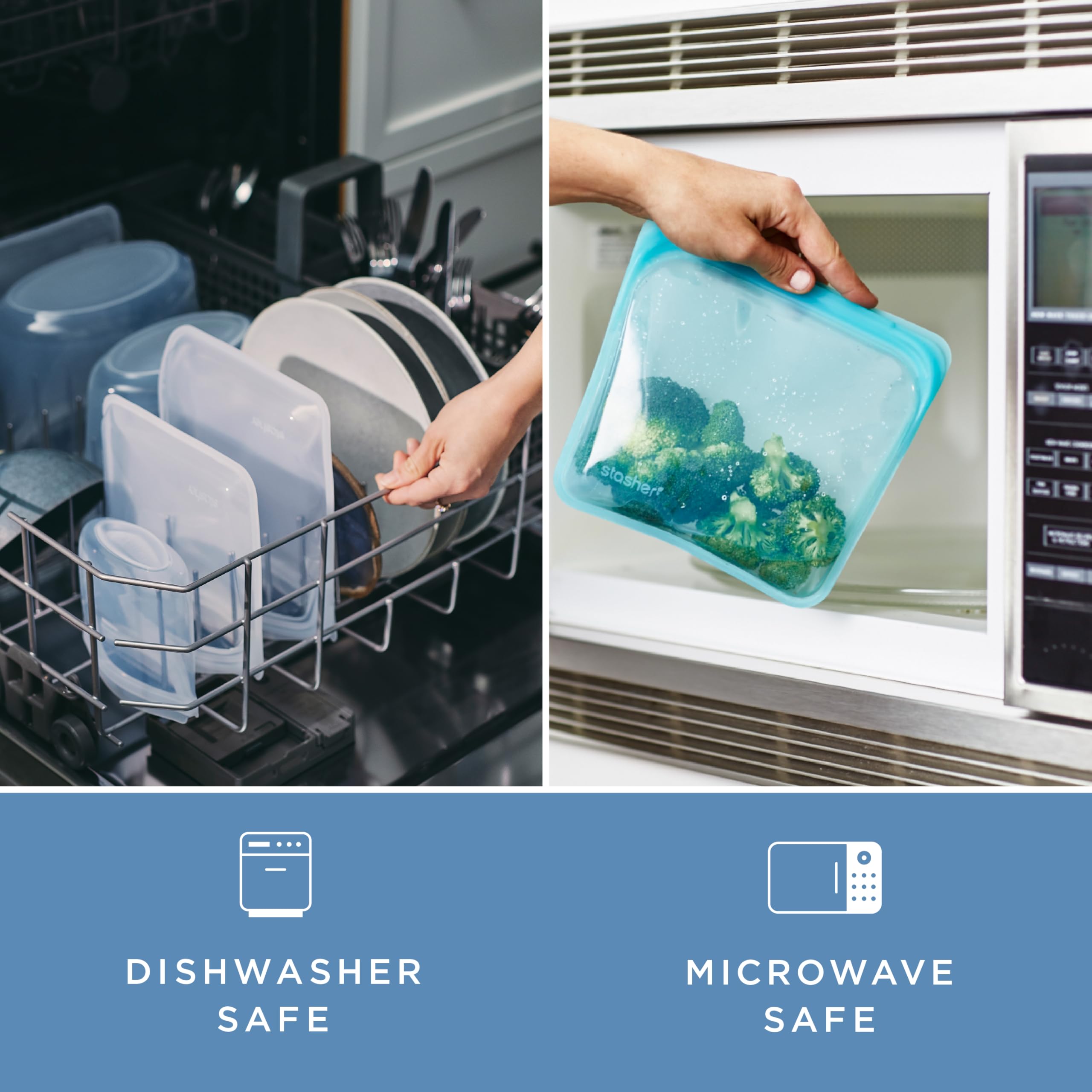 Stasher Silicone Reusable Food Storage Bags, 4-Pack, Reusable Freezer Bags, Microwave, Dishwasher, Oven Safe, Sous Vide, Premium Lunch Containers, Eco Friendly, Snack Bags, Food-safe Silicone, Clear | Reusable Food Bags