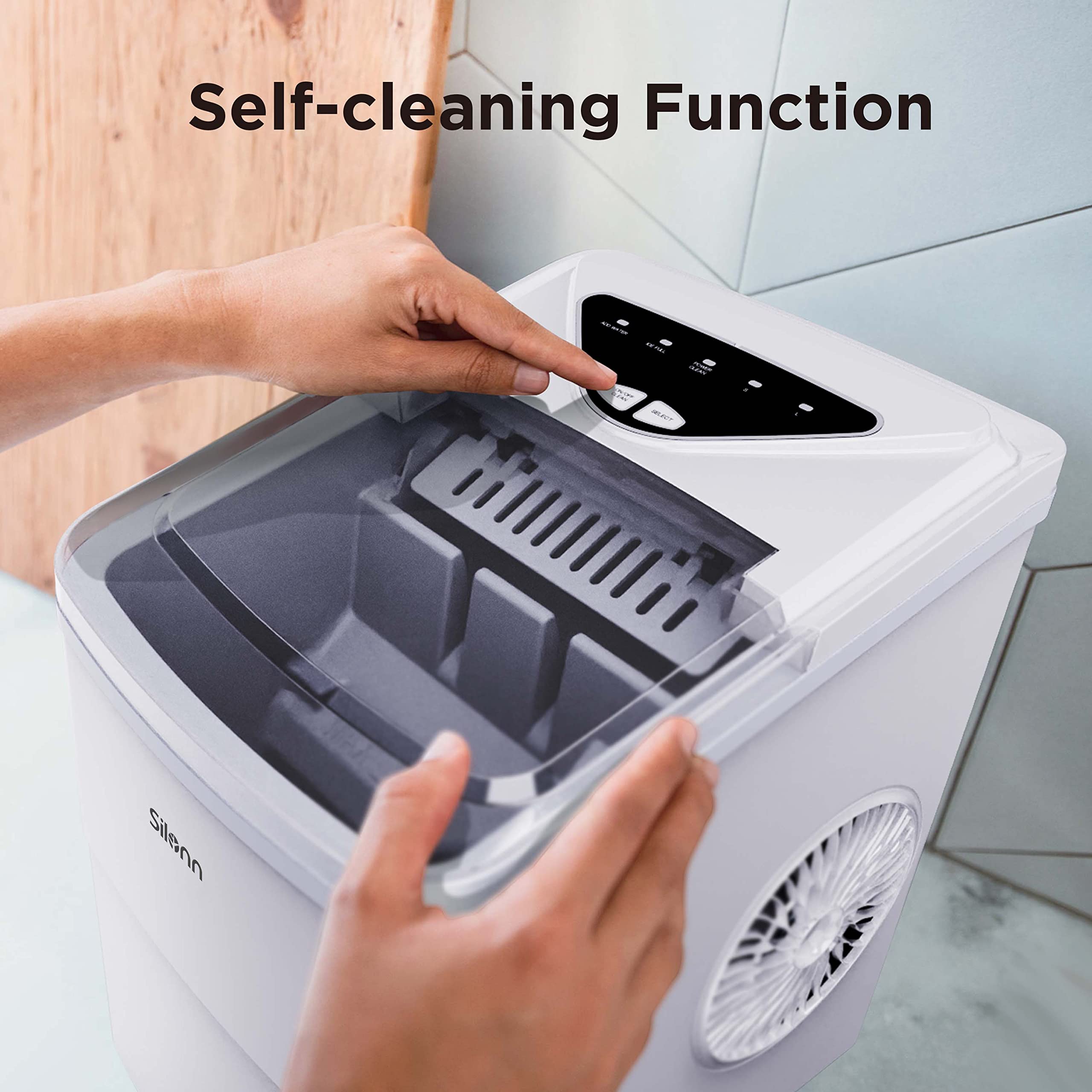 Silonn Nugget Ice Maker Countertop Pellet Machine with Self-Cleaning, Black | 36 lbs/24H, ice in 6 mins, soft chewable ice, removable cover, quiet operation, LED control panel, compact design