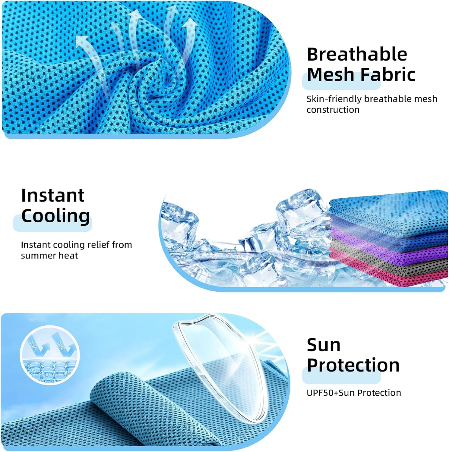 5 Pack Cooling Towel 31"x11", Microfiber Gym Towels for Men and Women，Soft Breathable Chilly Towe for Yoga, Running, Workout,Gym, Camping, Fitness, Workout