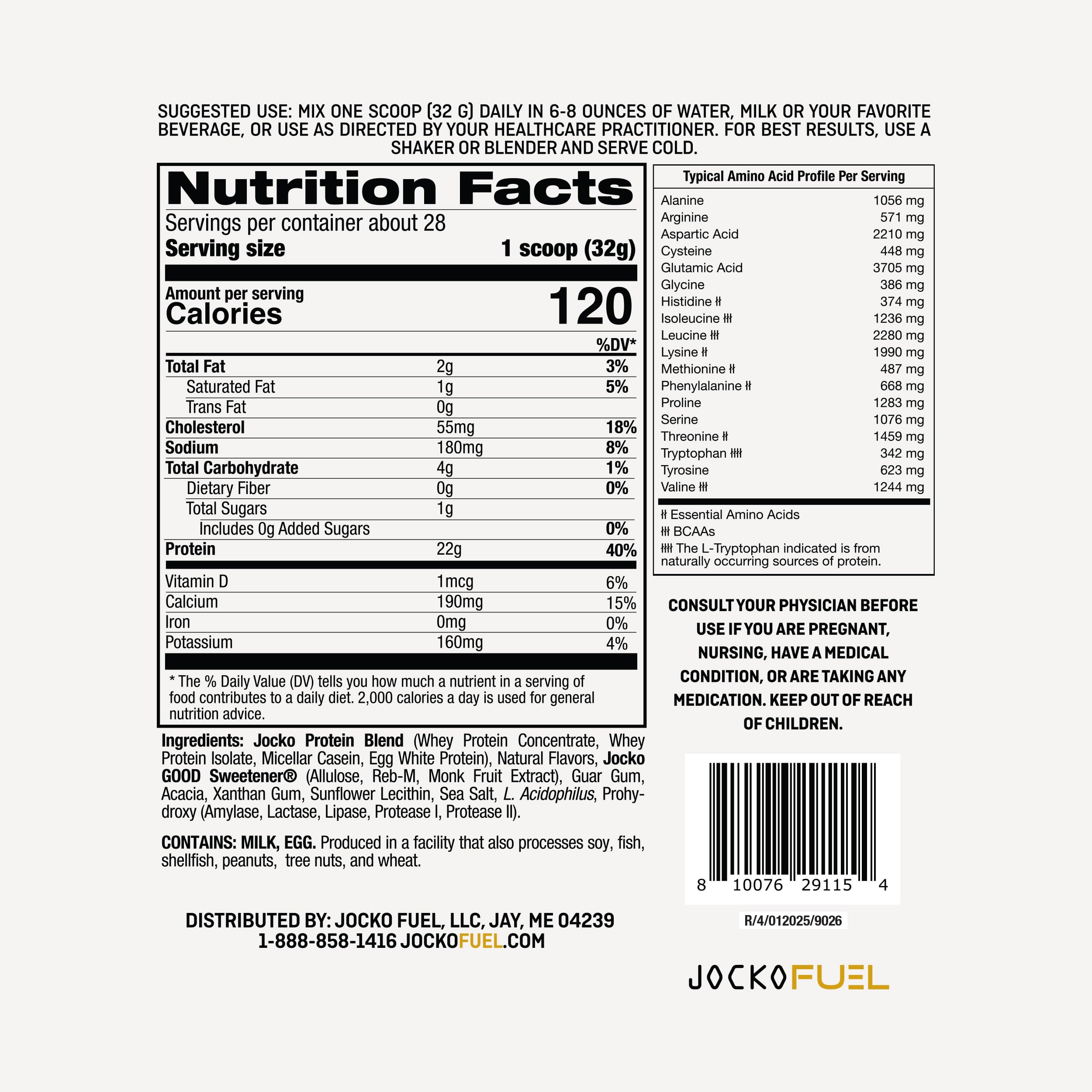 Jocko Fuel Whey Protein Powder, Chocolate Peanut Butter, 22g Protein, Digestive Enzymes + Probiotic Blend, No Sugar Added, with Essential Amino Acids + Electrolyte Minerals, 25 Servings