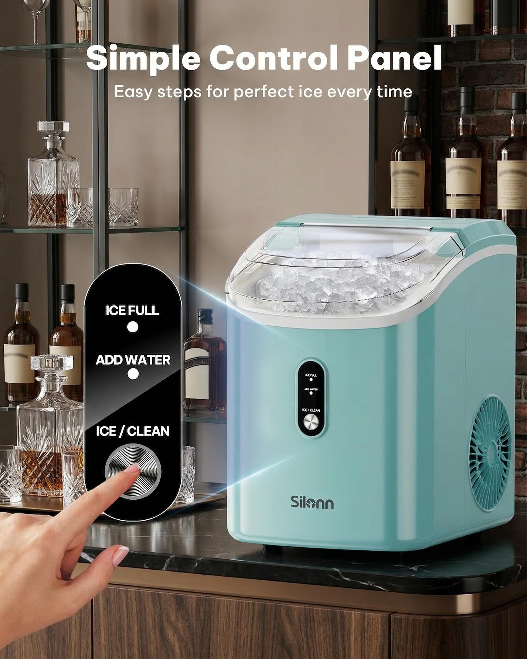 Silonn Nugget Ice Maker Countertop Pellet Machine with Self-Cleaning, Black | 36 lbs/24H, ice in 6 mins, soft chewable ice, removable cover, quiet operation, LED control panel, compact design