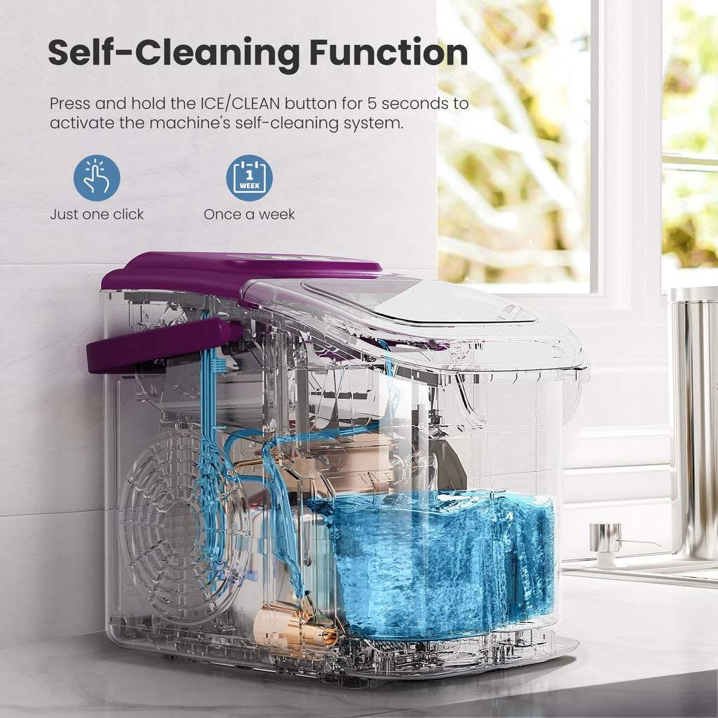 Countertop Portable Ice Maker Machine with Handle, 8 Bullet-Shaped Ice Cubes Ready in 6 Mins, 26Lbs/24H, Self-Cleaning Function with Ice Scoop and Basket for Home/Kitchen/Party (Black)