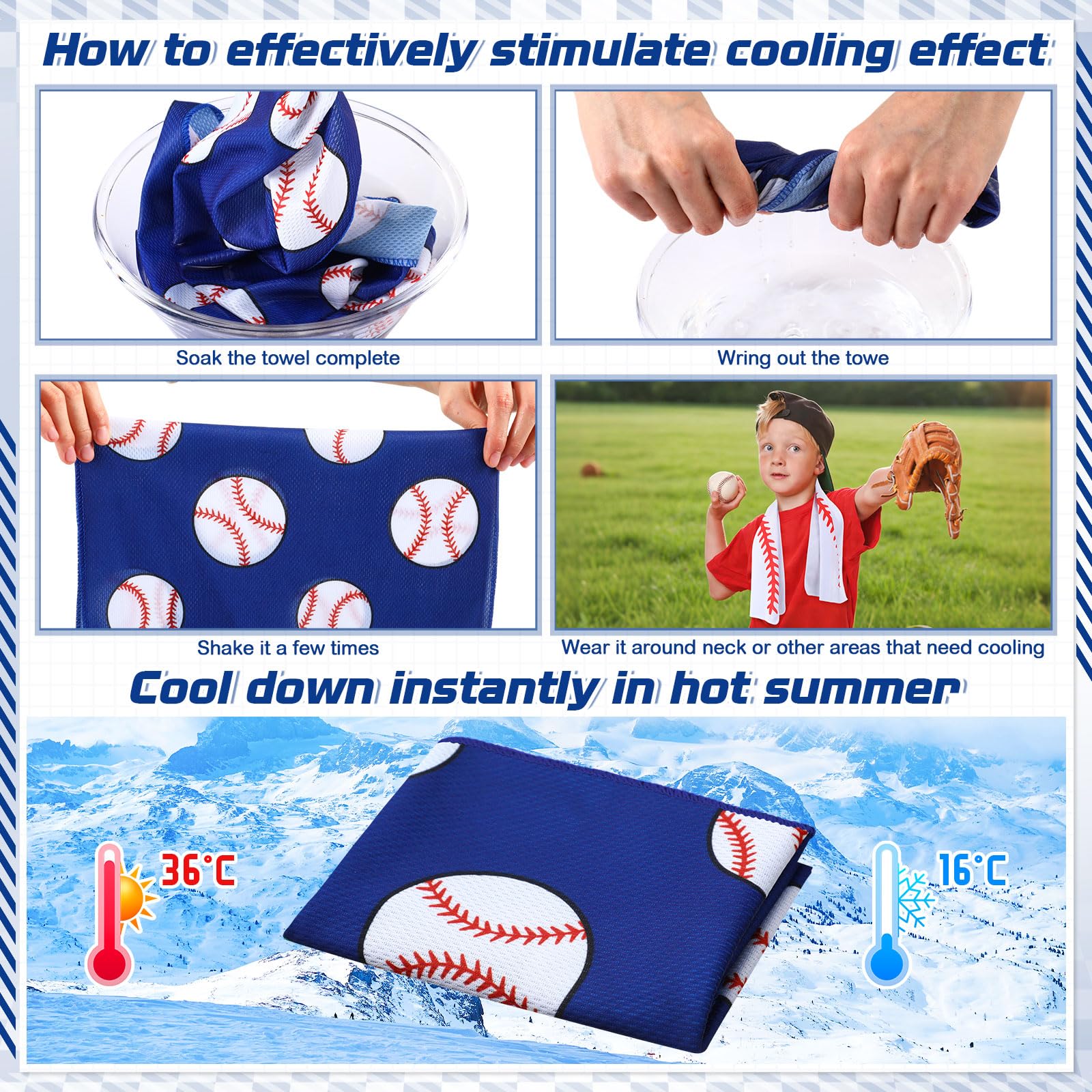 12 count Sports Cooling Towels Baseball Basketball Softball 40 x 12 Inch Breathable Soccer Football Volleyball Microfiber Ice Towel Fast Drying for Sport Party Favors Team Gift(Yellow,Softball)