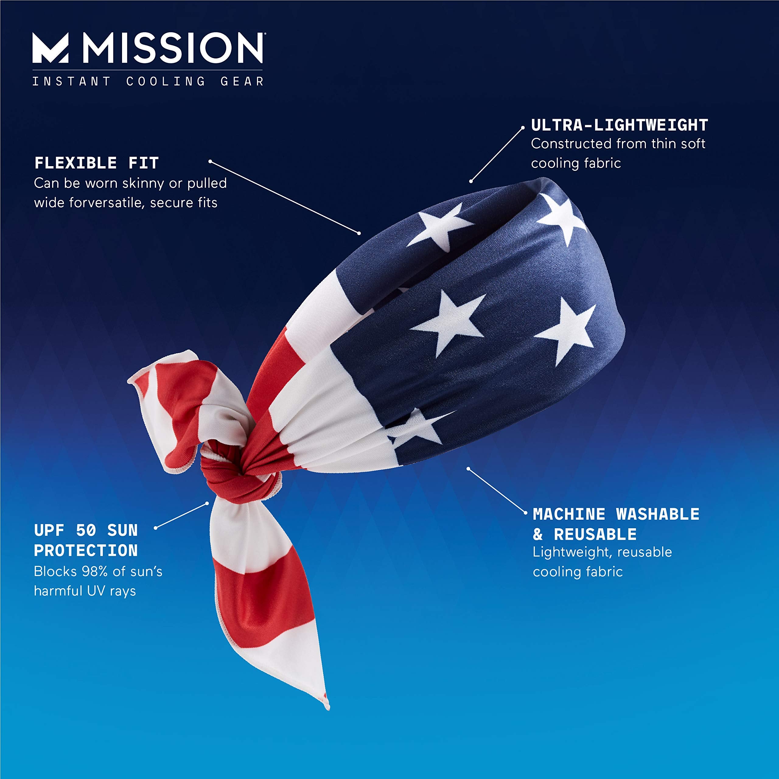 MISSION Cooling Bandana - Lightweight & Breathable - Cools Up to 2 Hours - UPF 50 Sun Protection - Machine Washable
