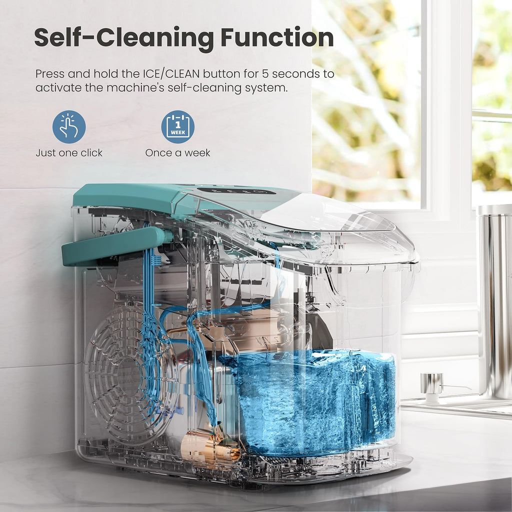 Countertop Portable Ice Maker Machine with Handle, 8 Bullet-Shaped Ice Cubes Ready in 6 Mins, 26Lbs/24H, Self-Cleaning Function with Ice Scoop and Basket for Home/Kitchen/Party (Black)
