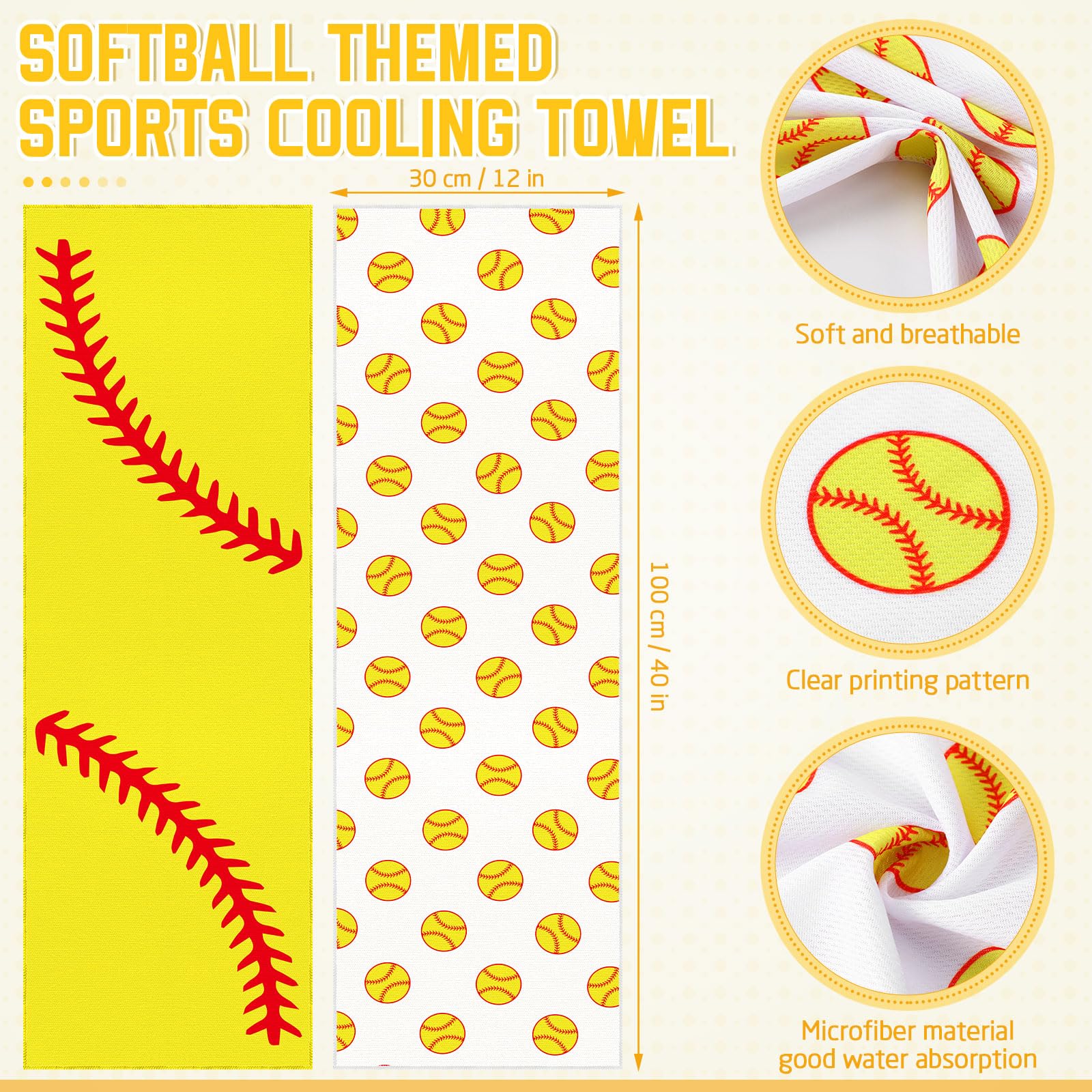 12 count Sports Cooling Towels Baseball Basketball Softball 40 x 12 Inch Breathable Soccer Football Volleyball Microfiber Ice Towel Fast Drying for Sport Party Favors Team Gift(Yellow,Softball)