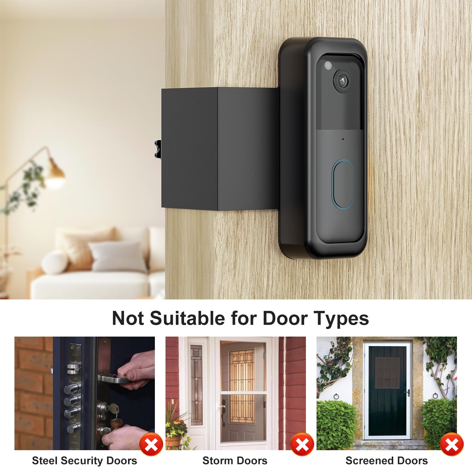 Blink Doorbell Mount, Anti-Theft Video Doorbell Door Mount Bracket No Drilling, Fit for All-New Blink Doorbell(2nd Gen), Not for Security Door (White)