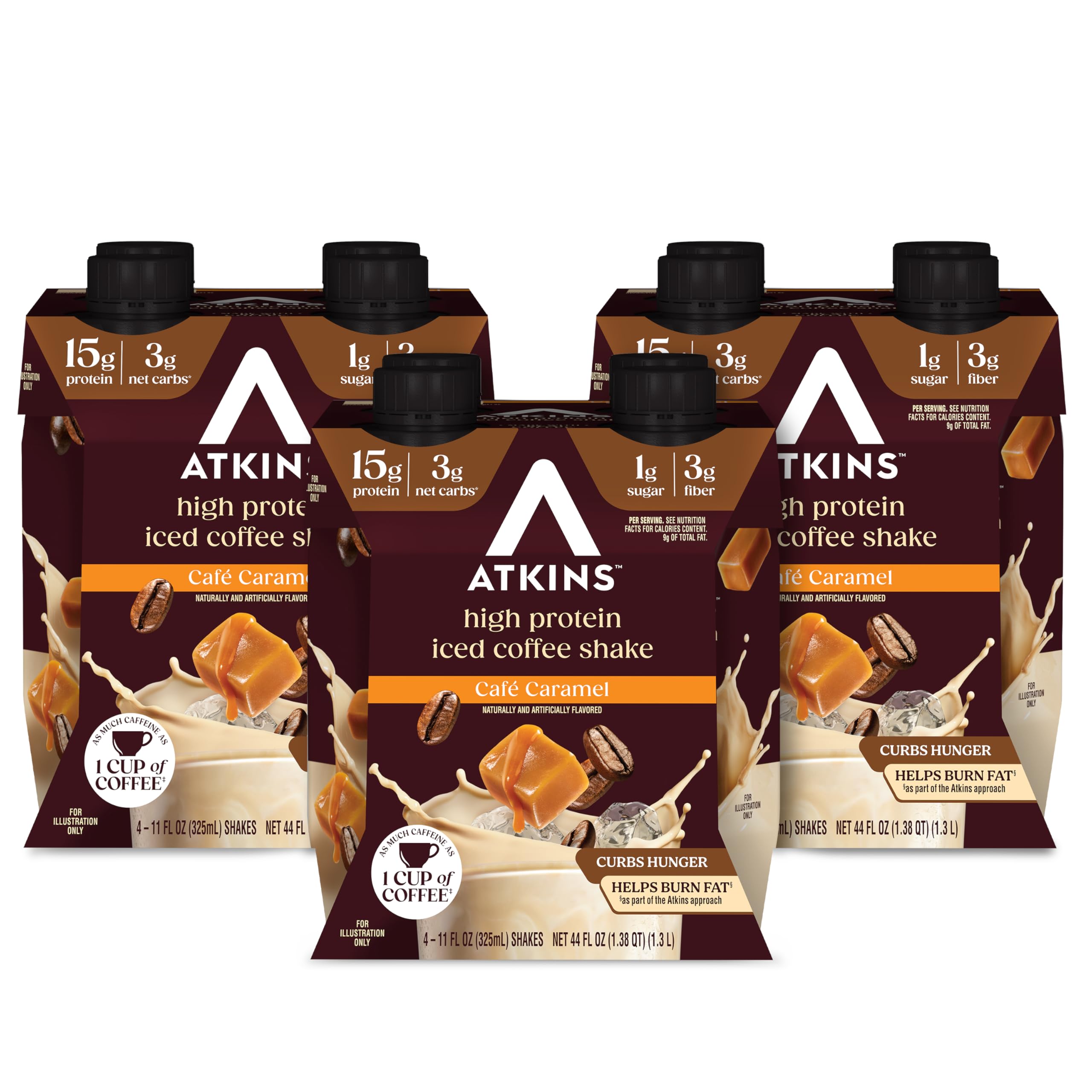 Atkins Coffee Lovers Protein Shake Variety Pack, Mocha Latte, Café Caramel and Café au Lait Flavored Protein Shakes, 15g Protein, 3g Fiber, GLP-1 Friendly, 12 Count