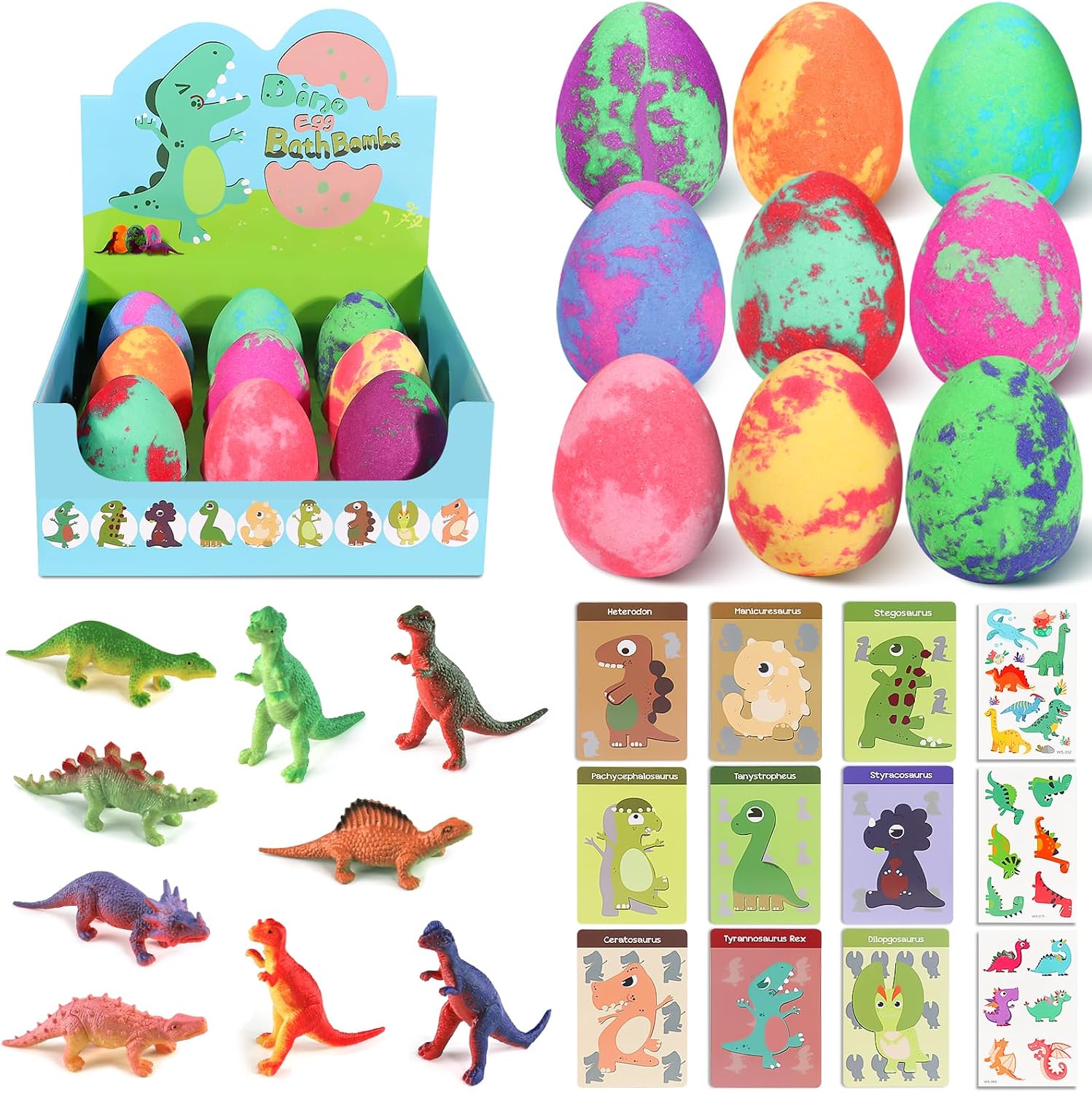Bath Bombs for Kids with Surprise Toys Inside - 9 Pack Dinosaur Bath Bombs Gift Set, Dinosaur Toys for Kids 3 4 5 6 7 8 9 Years, Birthday Gifts for Kids, Bubble Bath Fizzes Bath Toy