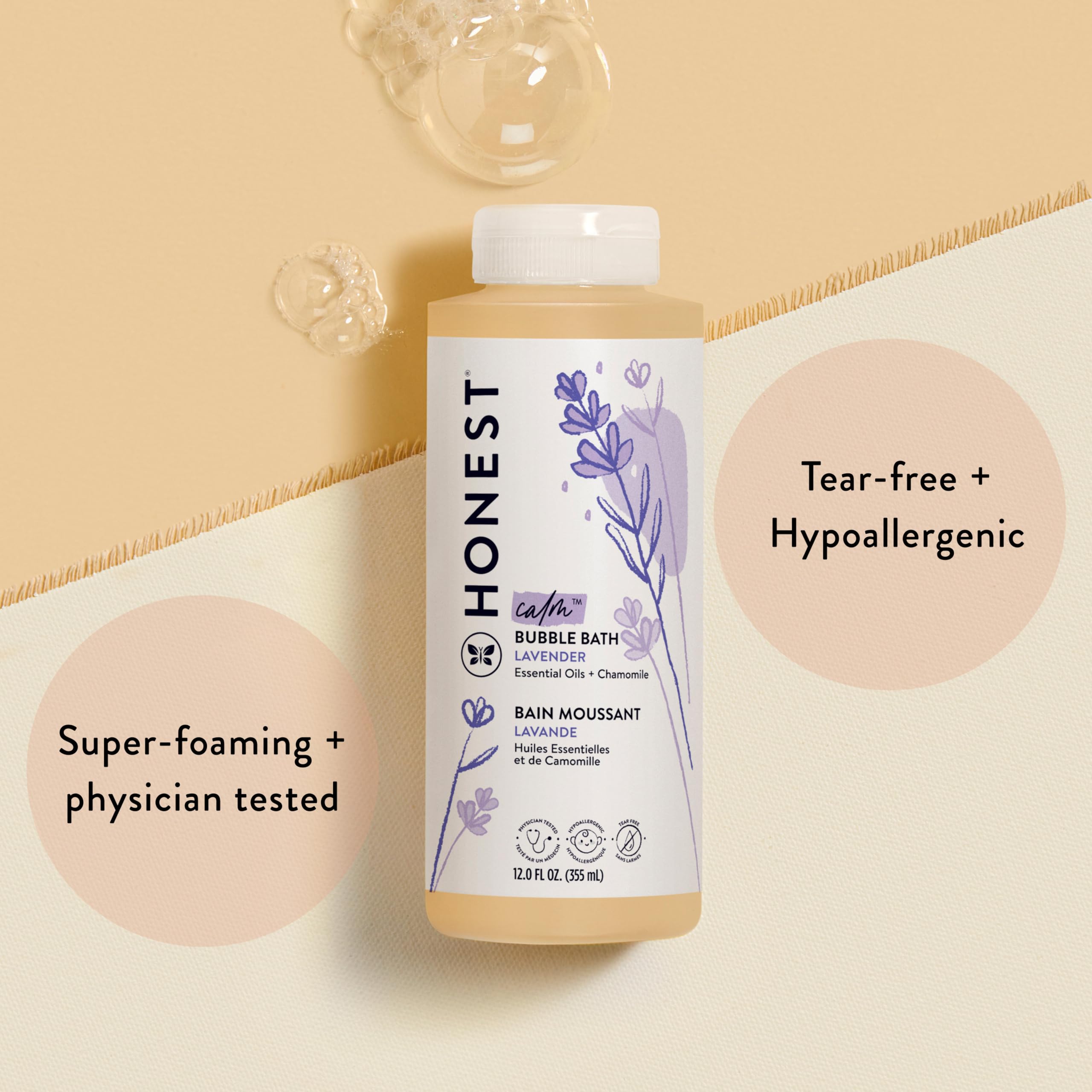 The Honest Company Foaming Bubble Bath Gentle for Baby, Naturally Derived, Tear-free, Hypoallergenic, Fragrance Free, Sensitive, 12 fl oz