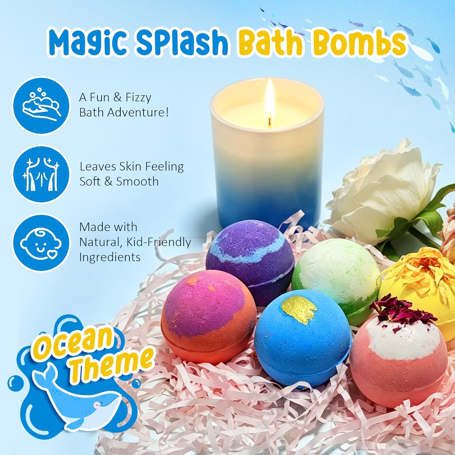 Bath Bombs for Kids, 6 Packs Kids Bubble Bath Bombs for Kids Ages, Bubble Bath Kids Nontoxic | Fizzes, Fun Science Toddler Bath Color Tablets Gift for Boys and Girls