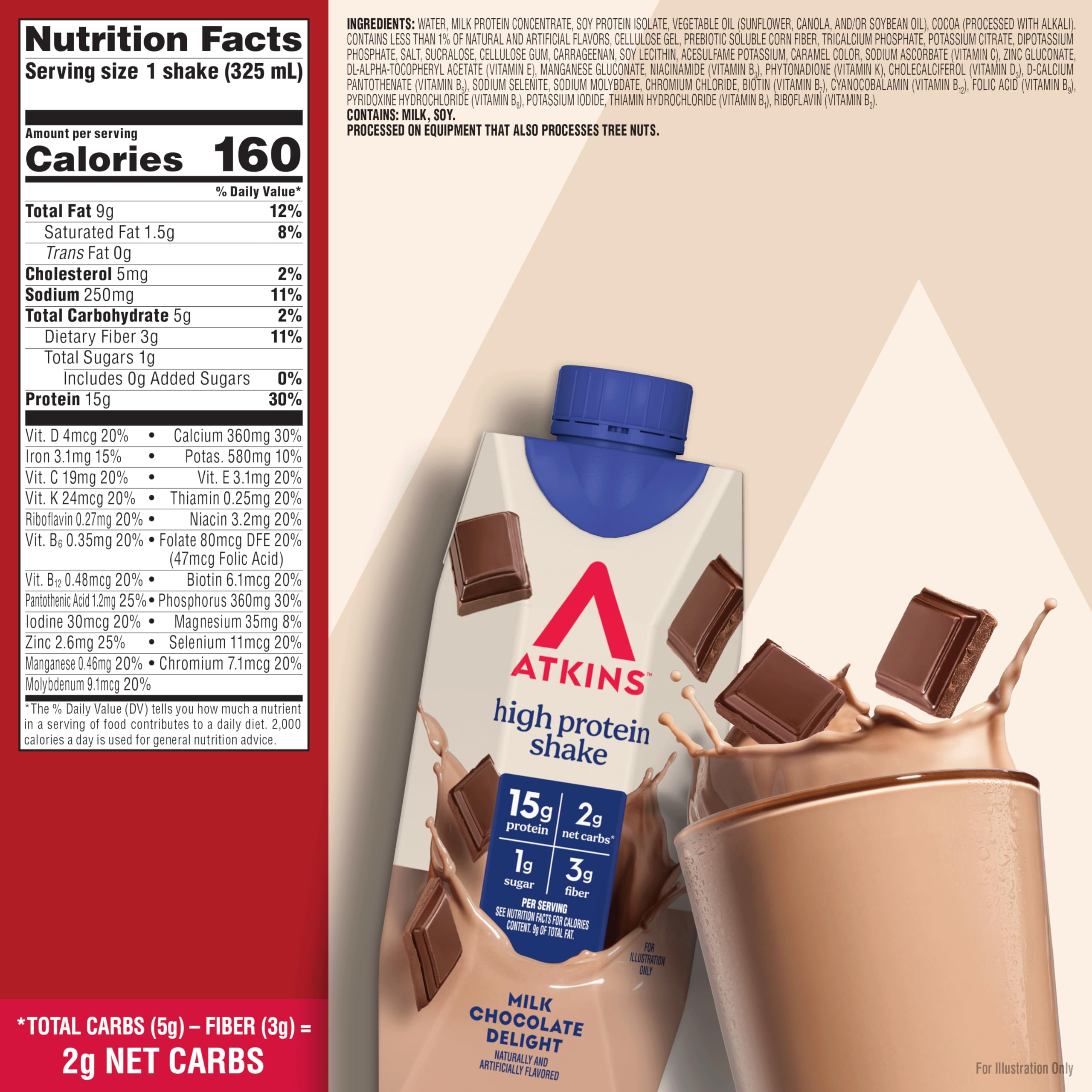 Atkins Chocolate Banana Protein-Rich Shake. With B Vitamins and Protein. Made with Real Fruit. Keto-Friendly and Gluten Free, 11 Fl Oz (Pack of 12)