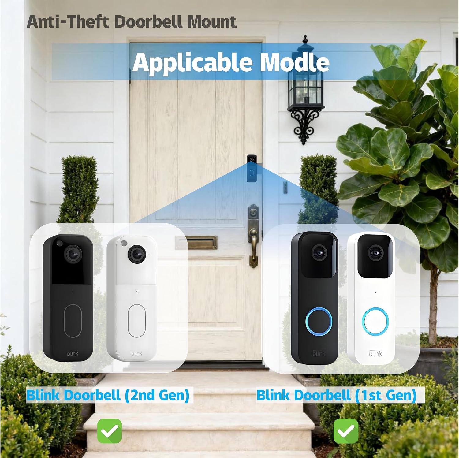 Anti-Theft Blink Doorbell Mount,No-Drilling Non-Blocking Motion Sensor Design,Apartment Door Bell Kits for Renters,Weatherproof Blink Camera Holder with Rain Cover,Easy Installation