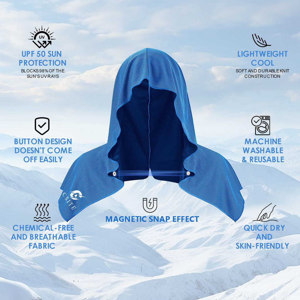 CSITE Cooling Hoodie Towels for Neck and Face, UPF 50 Sun Protection & Instant Cooling, Ice Towels for Hot Weather, Soft Breathable Towel for Sport, Work Out, Gym, Camping & More Activities（White）