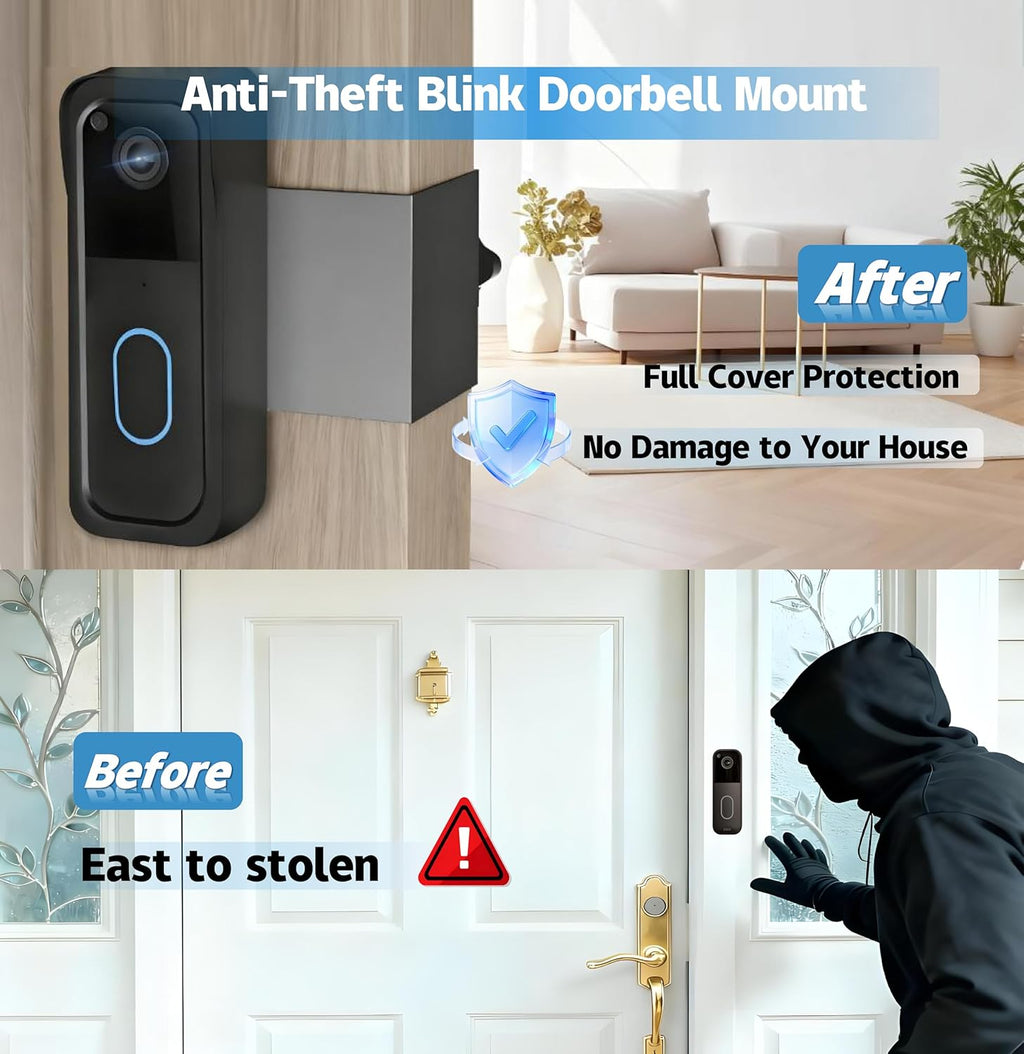 Anti-Theft Blink Doorbell Mount,No-Drilling Non-Blocking Motion Sensor Design,Apartment Door Bell Kits for Renters,Weatherproof Blink Camera Holder with Rain Cover,Easy Installation