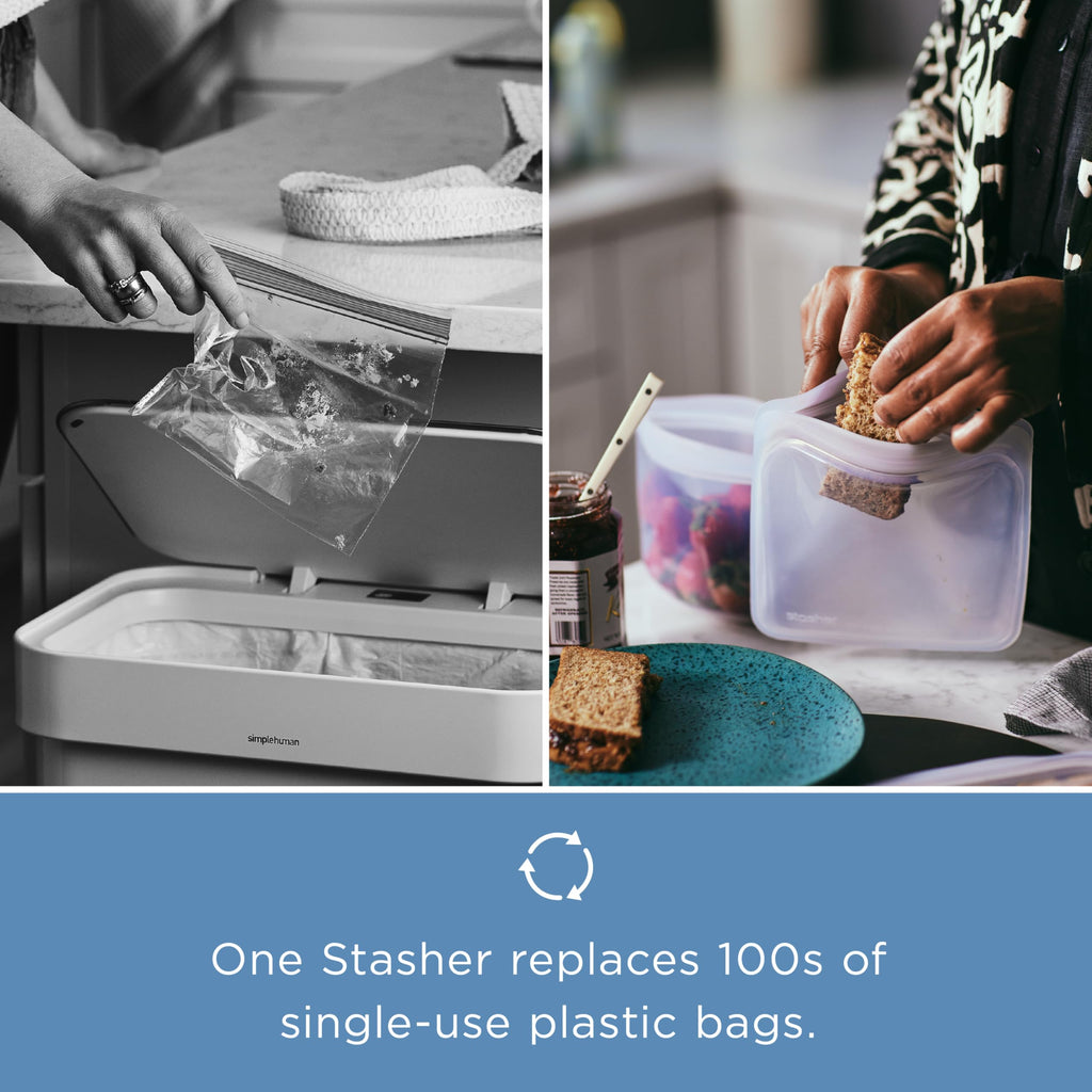 Stasher Silicone Reusable Storage Bag, Sandwich Bags, Reusable Freezer Bag, Microwave, Dishwasher, Oven Safe, Sous Vide, Premium Lunch Container, Eco Friendly, Food Storage Bags, 28 oz, Clear