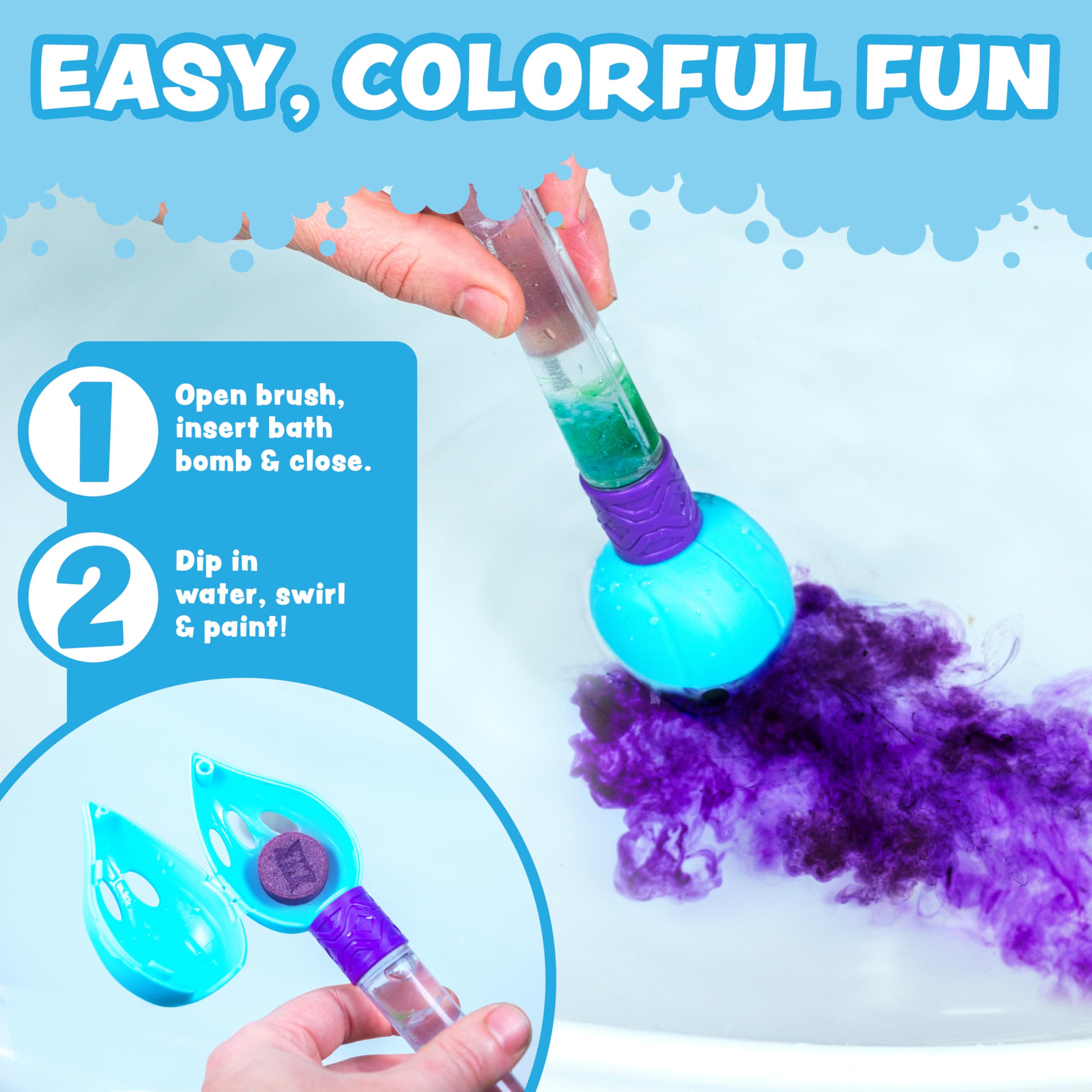 Tub Works® Bath Color Pops™ Moisturizing Kids Bath Bombs, 120 Count | Bath Bomb Refills for Bath Color Brush | Nontoxic & Fragrance-Free | 12 Unique Colors | Fizzy, Vibrant Water Color Tablets