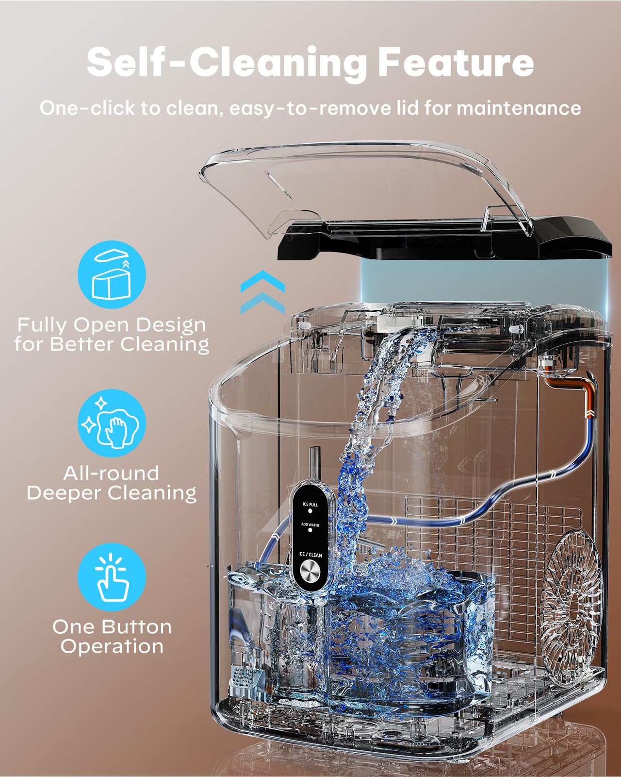 Silonn Nugget Ice Maker Countertop Pellet Machine with Self-Cleaning, Black | 36 lbs/24H, ice in 6 mins, soft chewable ice, removable cover, quiet operation, LED control panel, compact design