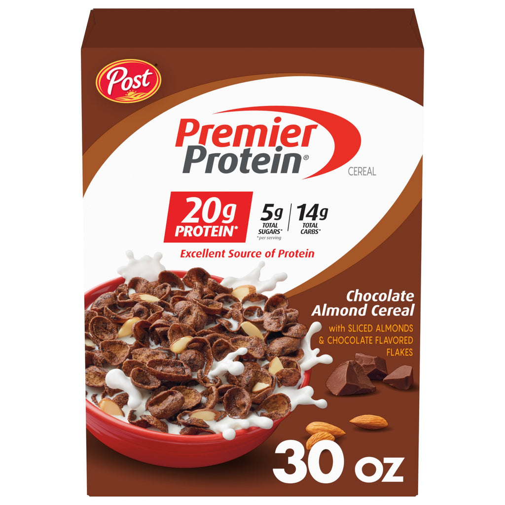 Premier Protein Chocolate Almond Cereal, Chocolatey Protein Cereal Flakes with Sliced Almonds, Contains 20g of Protein Per Serving, 9 OZ Box (Pack of 2)