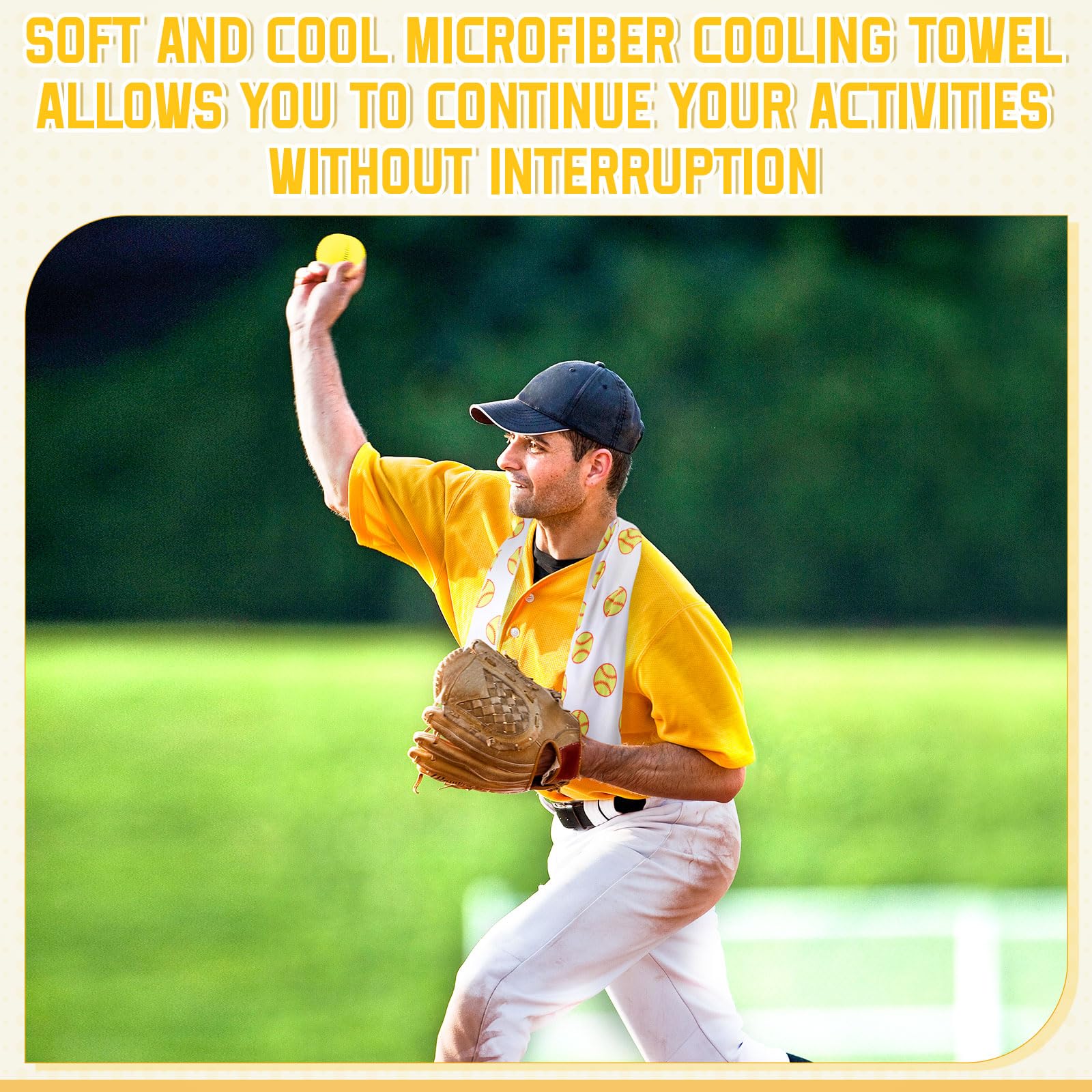 12 count Sports Cooling Towels Baseball Basketball Softball 40 x 12 Inch Breathable Soccer Football Volleyball Microfiber Ice Towel Fast Drying for Sport Party Favors Team Gift(Yellow,Softball)