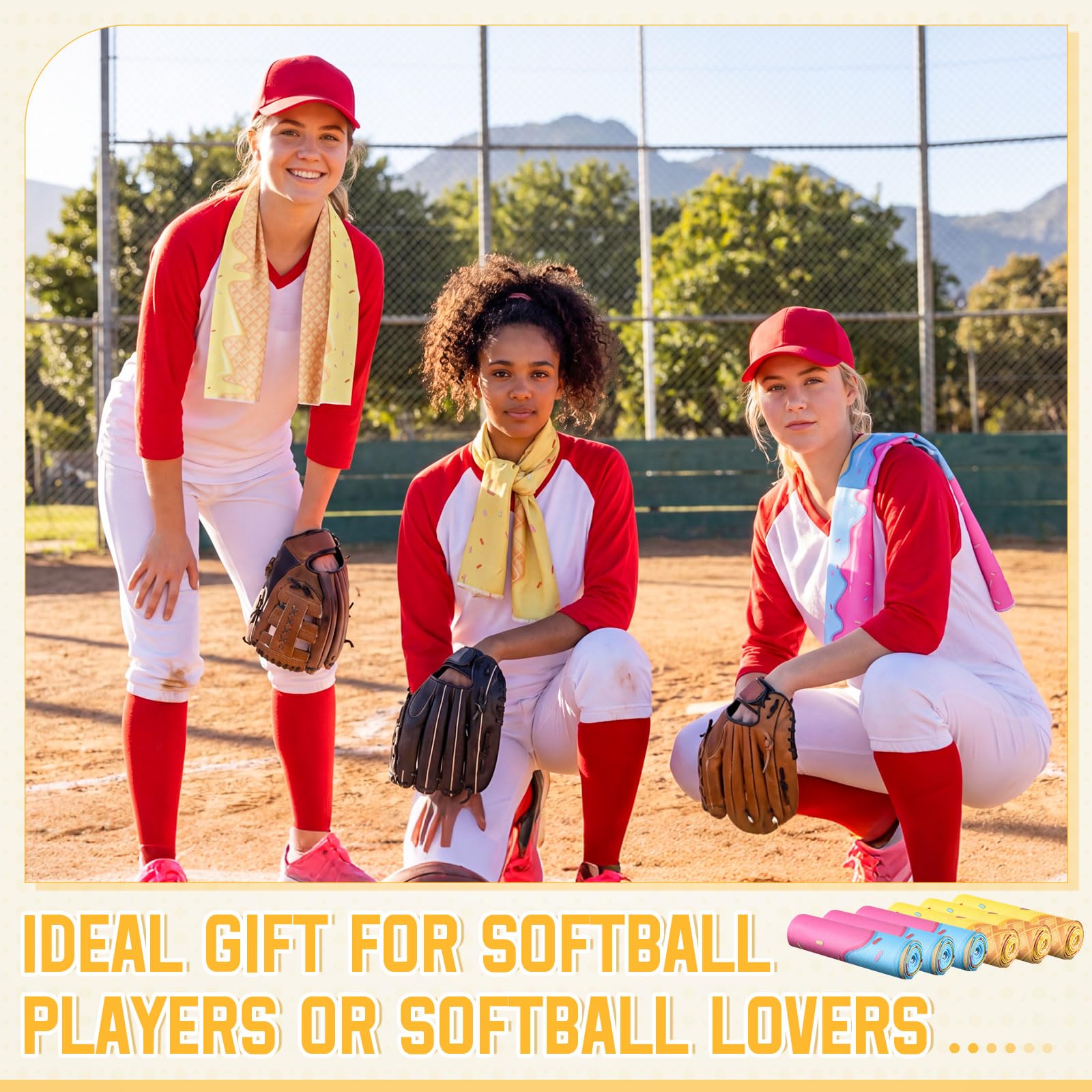 12 count Sports Cooling Towels Baseball Basketball Softball 40 x 12 Inch Breathable Soccer Football Volleyball Microfiber Ice Towel Fast Drying for Sport Party Favors Team Gift(Yellow,Softball)