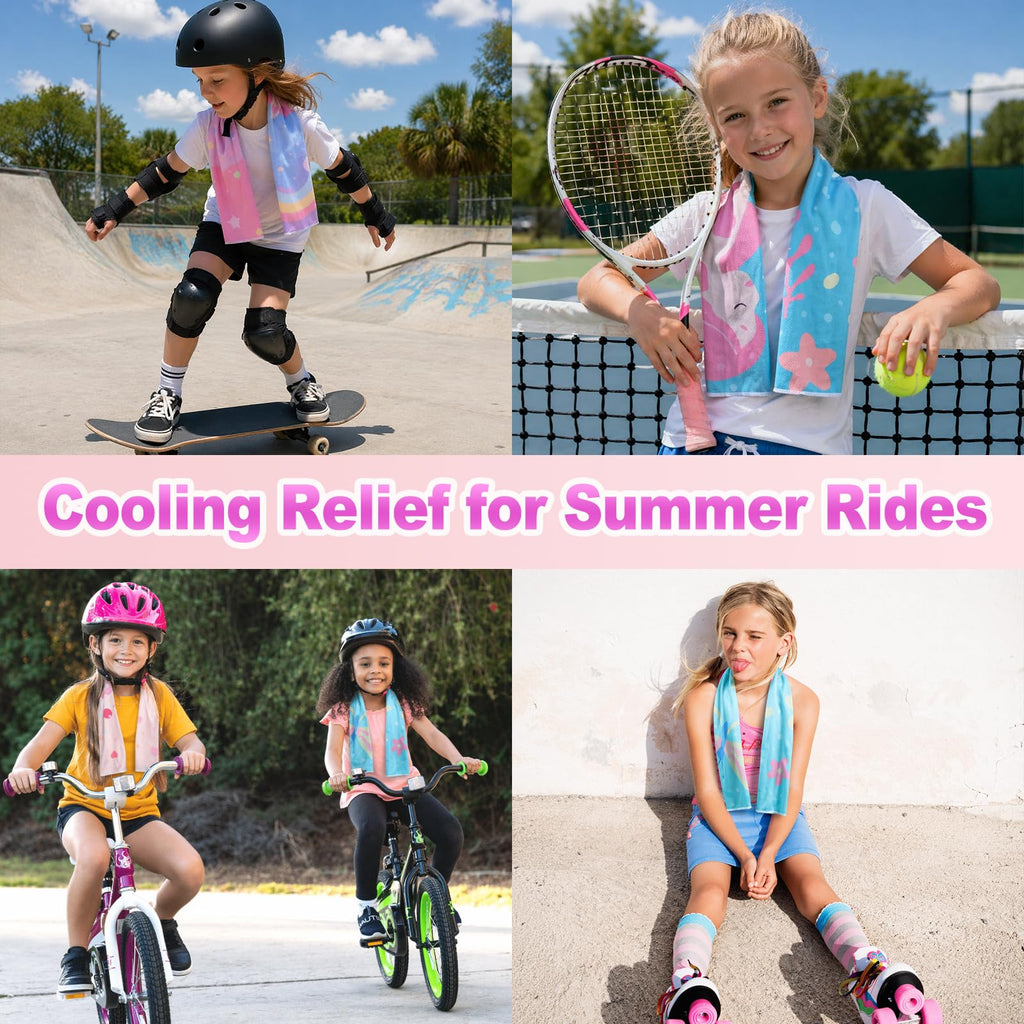 BobbleT 4 Pack Kids Cooling Towels, 30" x 9", Mini Cooling Towels for Neck and Face, Soft Breathable Cooling Neck Wraps for Girls, Ideal for Sports, School, Summer Camp & Outdoor Use