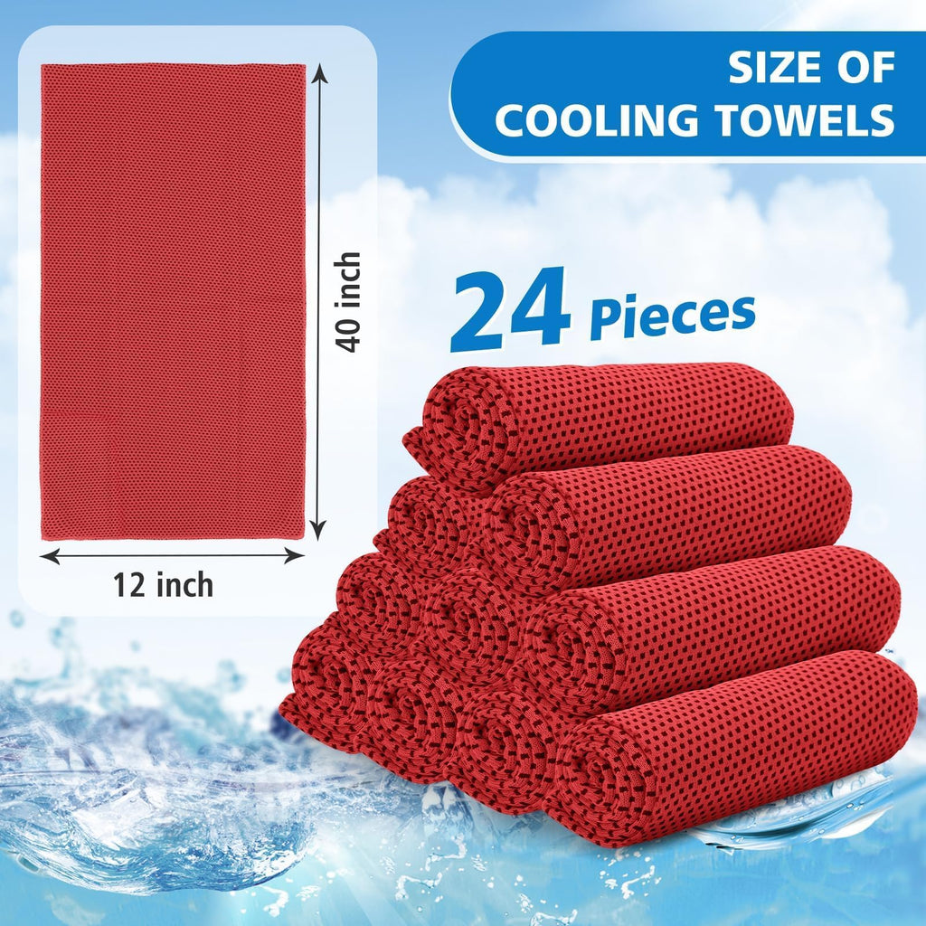 24 Pack Cooling Towels Bulk for Neck and Face 40"x12" Ice Cooling Sweat Rags Microfiber Soft Breathable Soft Chilly Towel for Yoga Golf Sport Running