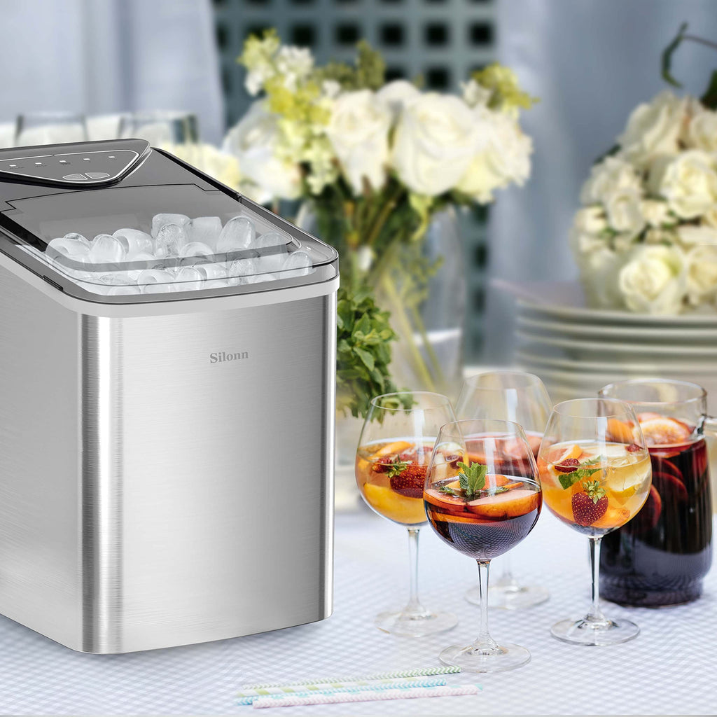 Silonn Nugget Ice Maker Countertop Pellet Machine with Self-Cleaning, Black | 36 lbs/24H, ice in 6 mins, soft chewable ice, removable cover, quiet operation, LED control panel, compact design