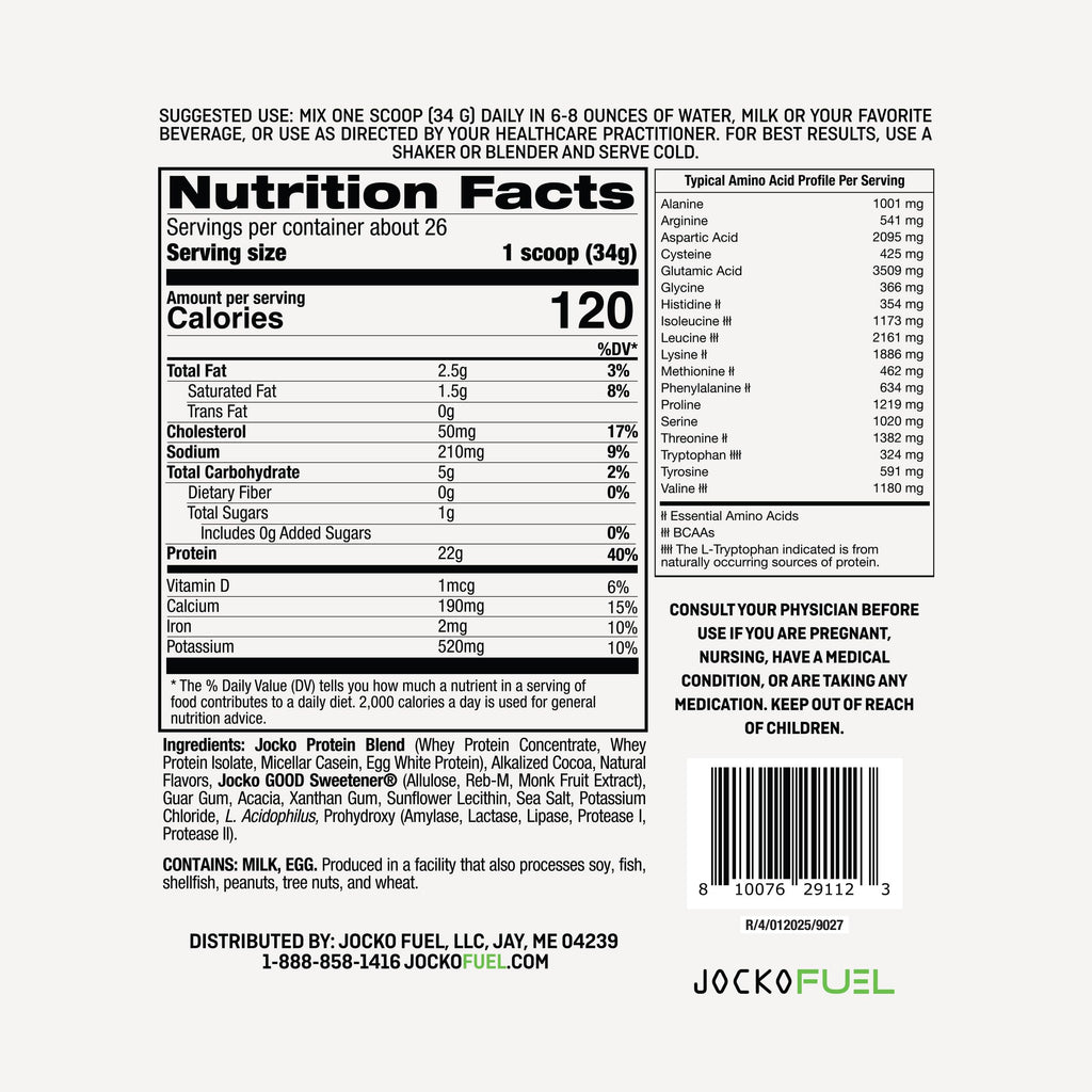 Jocko Fuel Whey Protein Powder, Chocolate Peanut Butter, 22g Protein, Digestive Enzymes + Probiotic Blend, No Sugar Added, with Essential Amino Acids + Electrolyte Minerals, 25 Servings