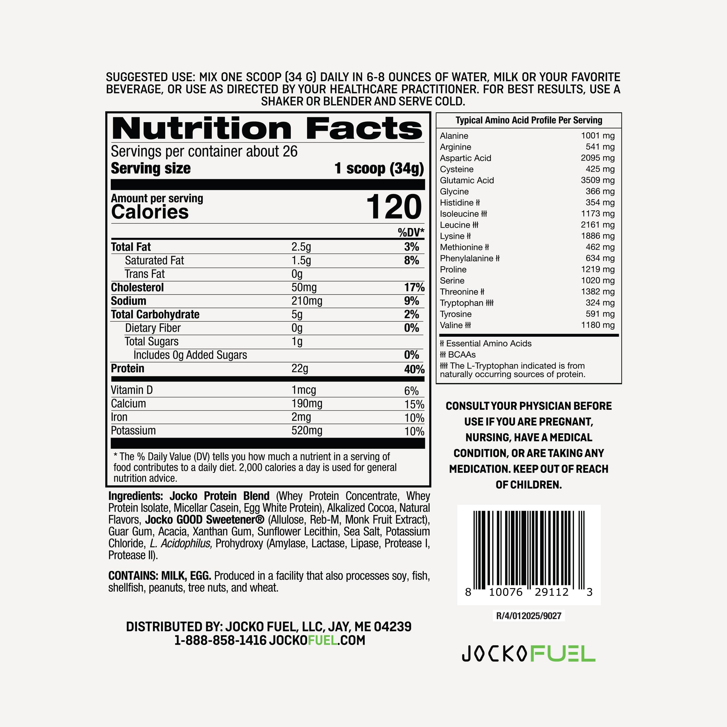 Jocko Fuel Whey Protein Powder, Chocolate Peanut Butter, 22g Protein, Digestive Enzymes + Probiotic Blend, No Sugar Added, with Essential Amino Acids + Electrolyte Minerals, 25 Servings