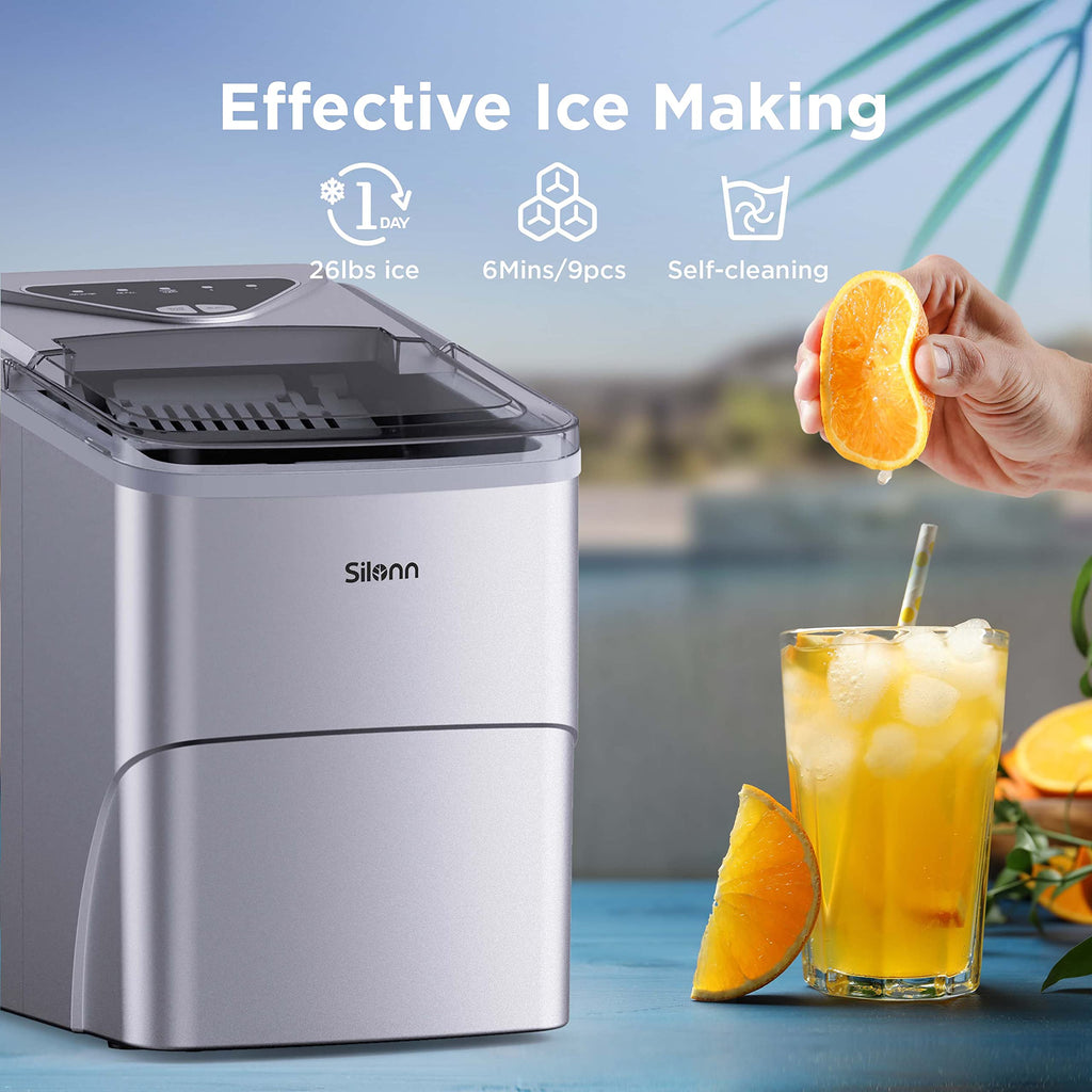 Silonn Nugget Ice Maker Countertop Pellet Machine with Self-Cleaning, Black | 36 lbs/24H, ice in 6 mins, soft chewable ice, removable cover, quiet operation, LED control panel, compact design