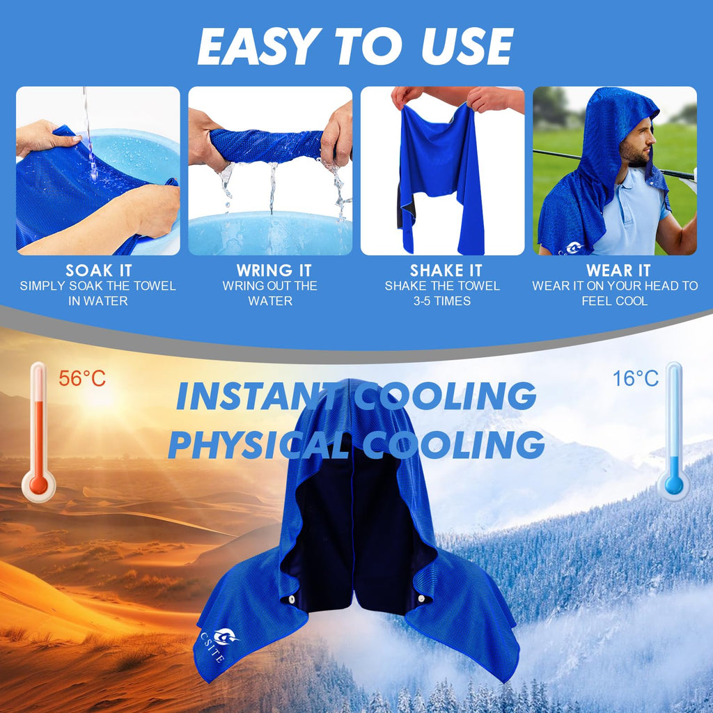 CSITE Cooling Hoodie Towels for Neck and Face, UPF 50 Sun Protection & Instant Cooling, Ice Towels for Hot Weather, Soft Breathable Towel for Sport, Work Out, Gym, Camping & More Activities（White）