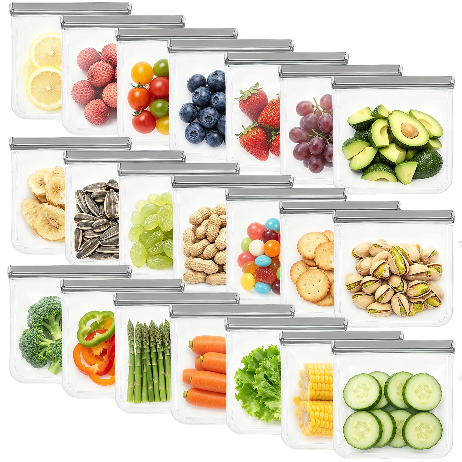 9 Pack Reusable Silicone Food Storage Bags - Freezer & Dishwasher Safe Leakproof Reusable Bags, Freezer Storage Bags Sets - 3 Gallon 3 Snack 3 Sandwich Bags