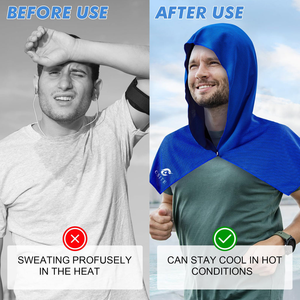 CSITE Cooling Hoodie Towels for Neck and Face, UPF 50 Sun Protection & Instant Cooling, Ice Towels for Hot Weather, Soft Breathable Towel for Sport, Work Out, Gym, Camping & More Activities（White）
