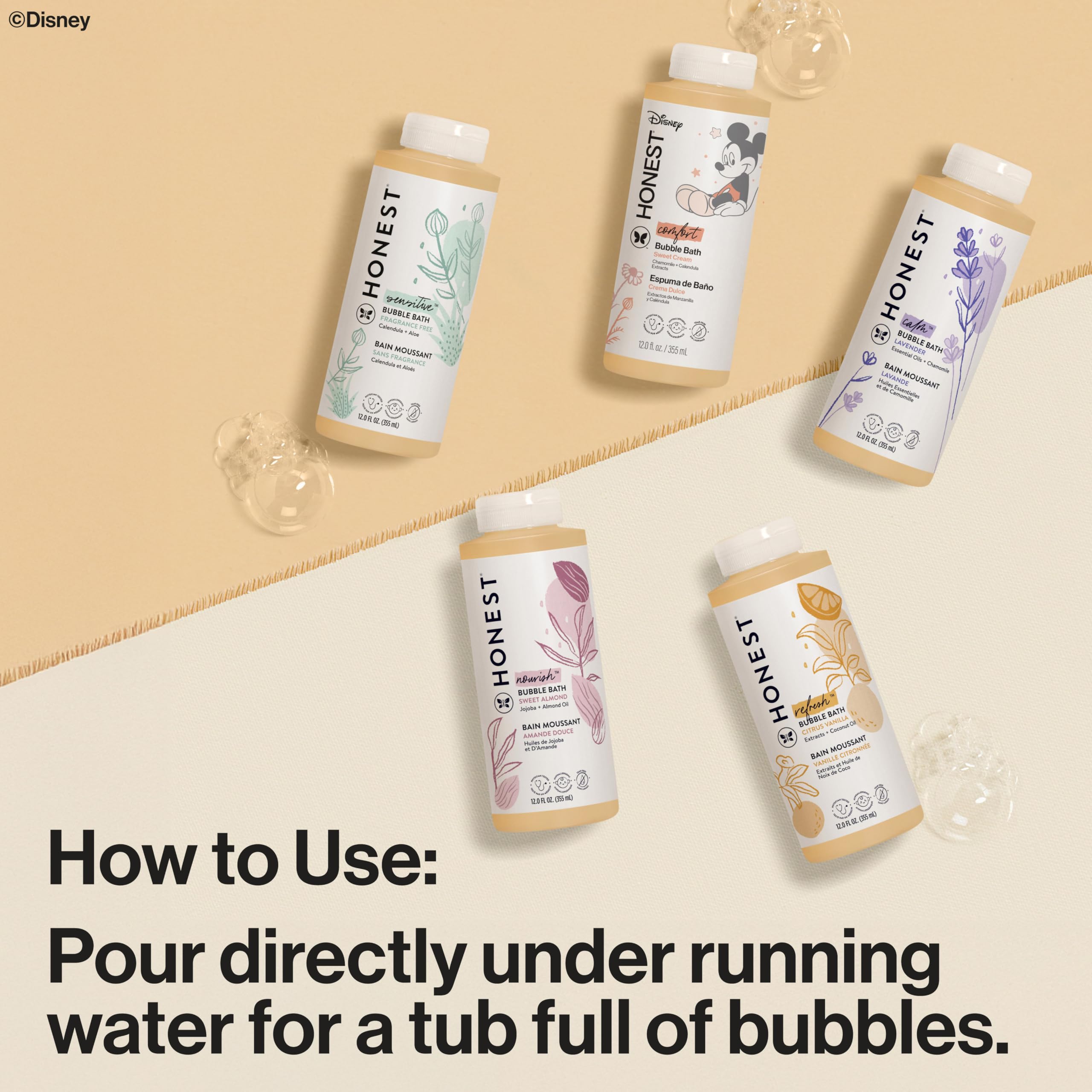 The Honest Company Foaming Bubble Bath Gentle for Baby, Naturally Derived, Tear-free, Hypoallergenic, Fragrance Free, Sensitive, 12 fl oz