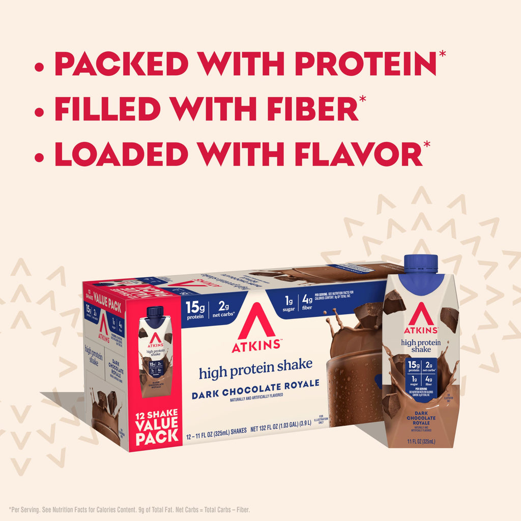 Atkins Chocolate Banana Protein-Rich Shake. With B Vitamins and Protein. Made with Real Fruit. Keto-Friendly and Gluten Free, 11 Fl Oz (Pack of 12)