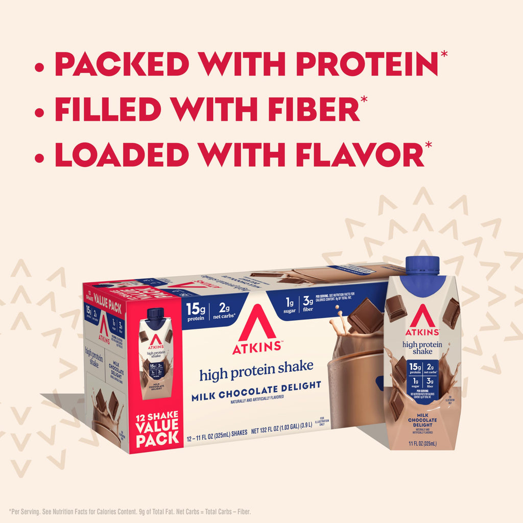 Atkins Chocolate Banana Protein-Rich Shake. With B Vitamins and Protein. Made with Real Fruit. Keto-Friendly and Gluten Free, 11 Fl Oz (Pack of 12)