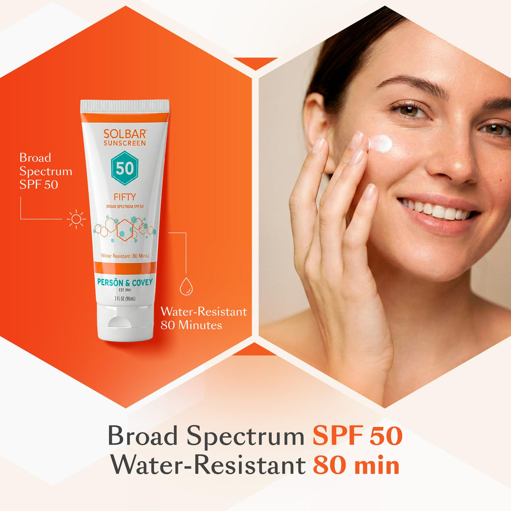 Solbar Fifty SPF 50 Sunscreen for Face & Body — Broad Spectrum SPF 50 Sun Cream, Water-Resistant 80 Minutes, Non-Comedogenic Travel Size 3 Fl. Oz., Fragrance Free