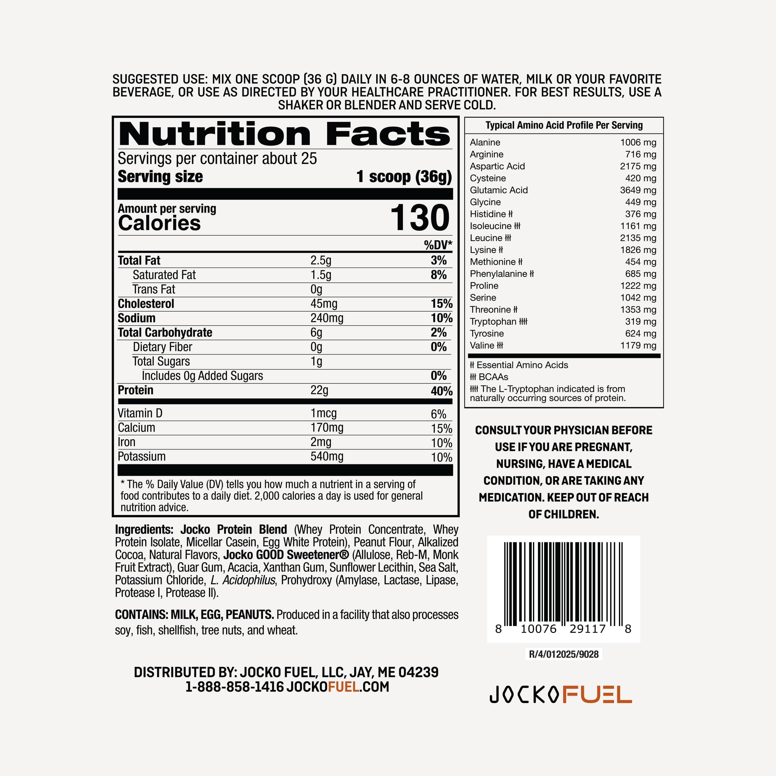 Jocko Fuel Whey Protein Powder, Chocolate Peanut Butter, 22g Protein, Digestive Enzymes + Probiotic Blend, No Sugar Added, with Essential Amino Acids + Electrolyte Minerals, 25 Servings
