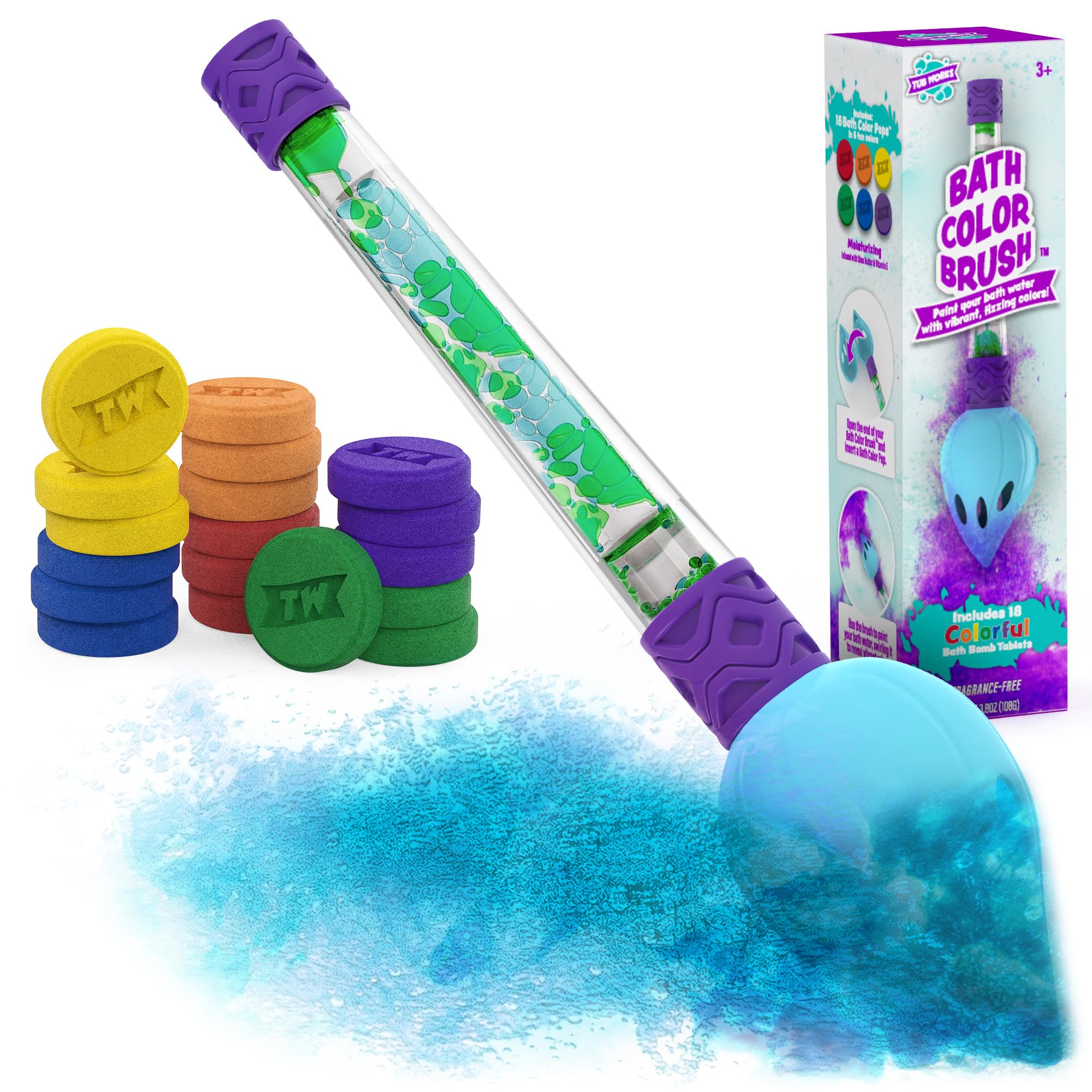Tub Works® Bath Color Pops™ Moisturizing Kids Bath Bombs, 120 Count | Bath Bomb Refills for Bath Color Brush | Nontoxic & Fragrance-Free | 12 Unique Colors | Fizzy, Vibrant Water Color Tablets