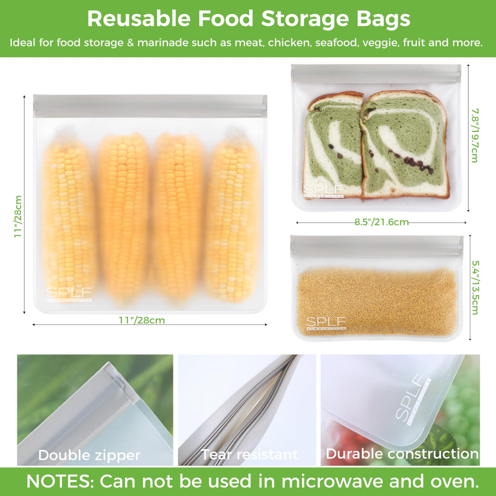 SPLF 6 Pack Reusable Gallon Freezer Bags Dishwasher Safe, BPA FREE Reusable Food Storage Bags, Extra Thick Leakproof Silicone Free 1 Gallon Bags for Marinate Meat, Cereal, Sandwich, Snack, Travel Item