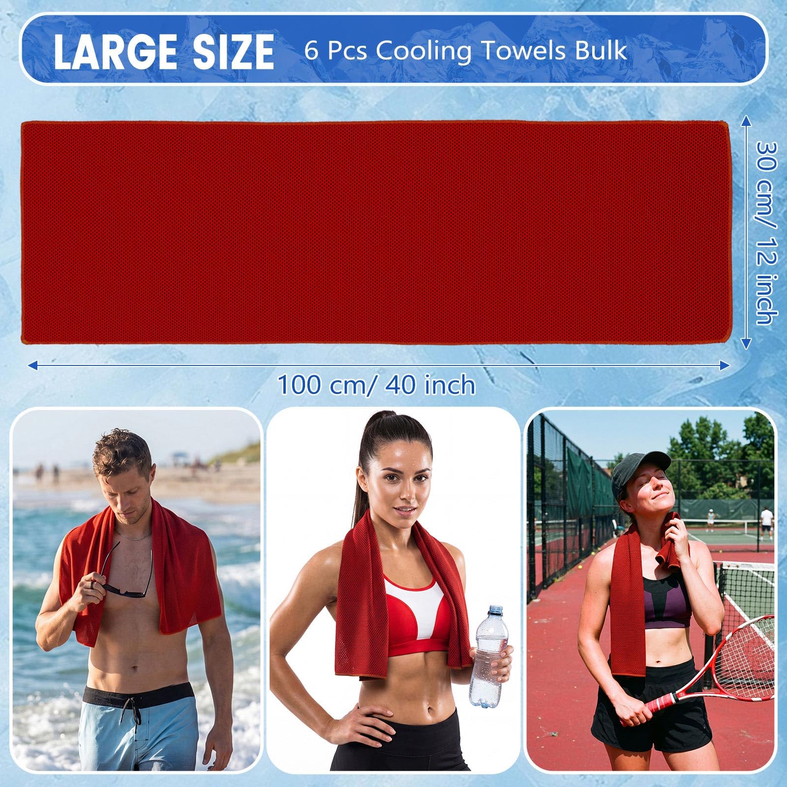 Hosuly 6 Pack Cooling Towels 40"x12" Ice Towel Cooling Neck Wraps Soft Breathable Chilly Stay Cool in Summer for Sports Yoga Golf Gym Activities(Black)