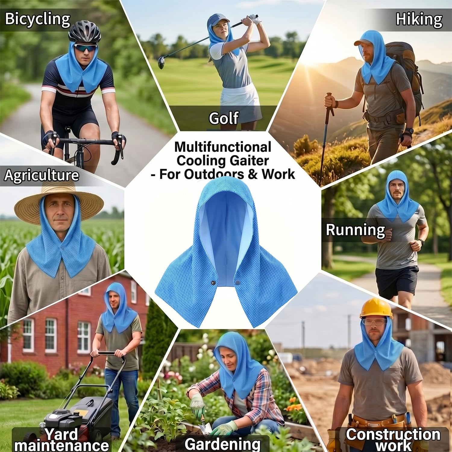 Upgraded PVA Cooling Hoodie Towels -UPF 50+ Sun Proteciton Instant Cooling Towel for Neck & Face,Sweat-Absorbent Ice Towel for Hot Weather, Sports, Camping, Cycling & Outdoor Activities (Blue)