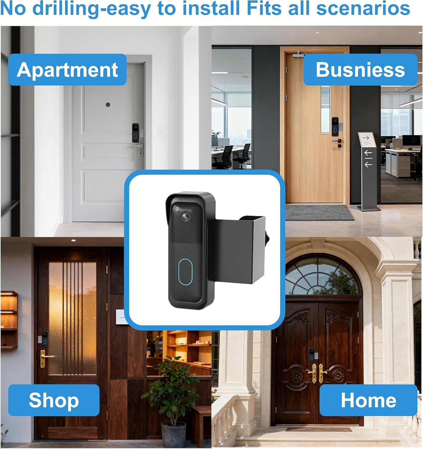 Anti-Theft Blink Doorbell Mount,No-Drilling Non-Blocking Motion Sensor Design,Apartment Door Bell Kits for Renters,Weatherproof Blink Camera Holder with Rain Cover,Easy Installation