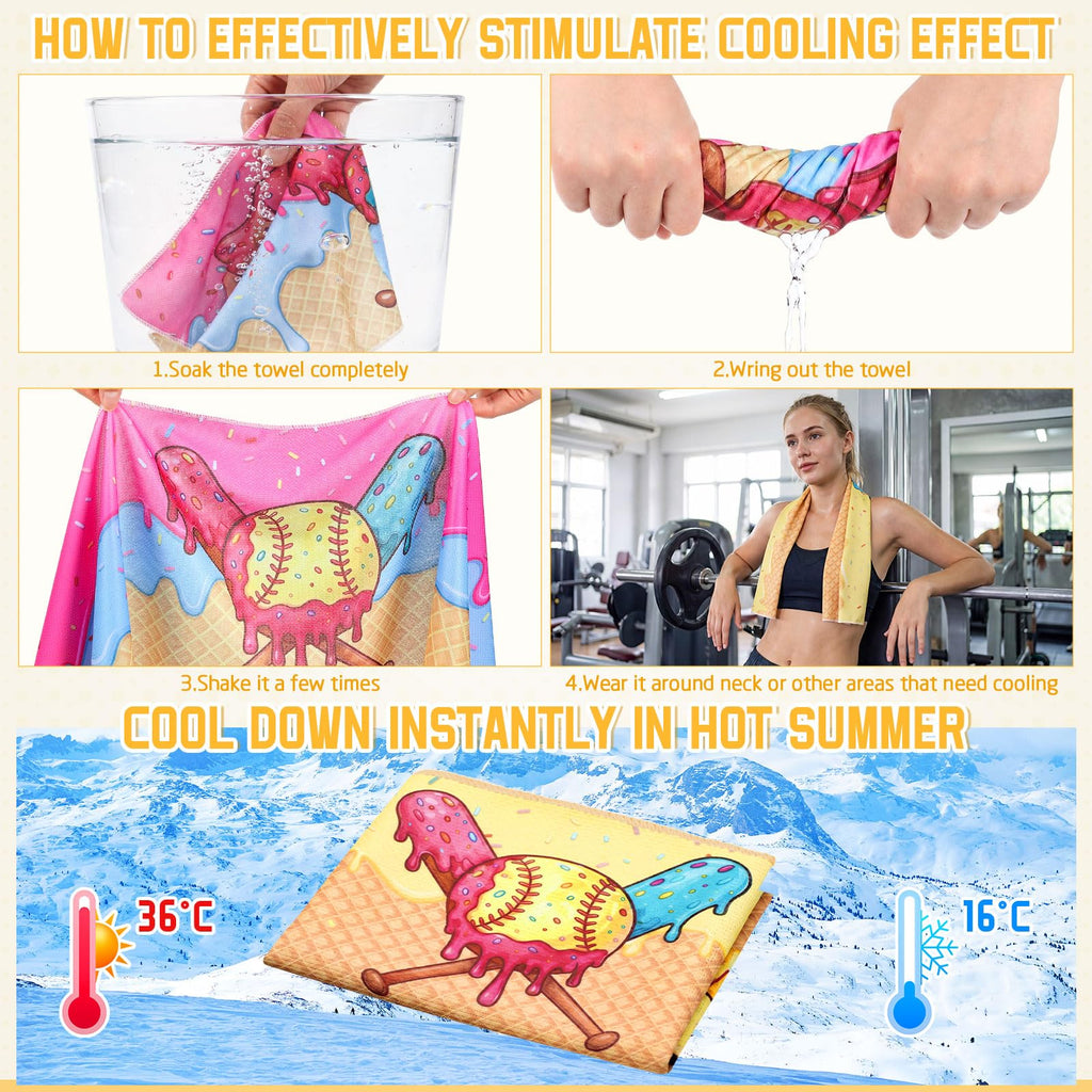 12 count Sports Cooling Towels Baseball Basketball Softball 40 x 12 Inch Breathable Soccer Football Volleyball Microfiber Ice Towel Fast Drying for Sport Party Favors Team Gift(Yellow,Softball)