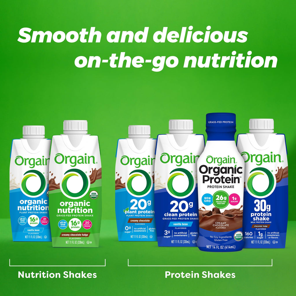 Orgain Organic Nutritional Protein Shake, 16g Grass Fed Whey Protein, Meal Replacement, 20 Vitamins & Minerals, Fruits & Vegetables Variety Pack, Chocolate, Vanilla, Mocha, 11 Fl Oz (12 Pack)
