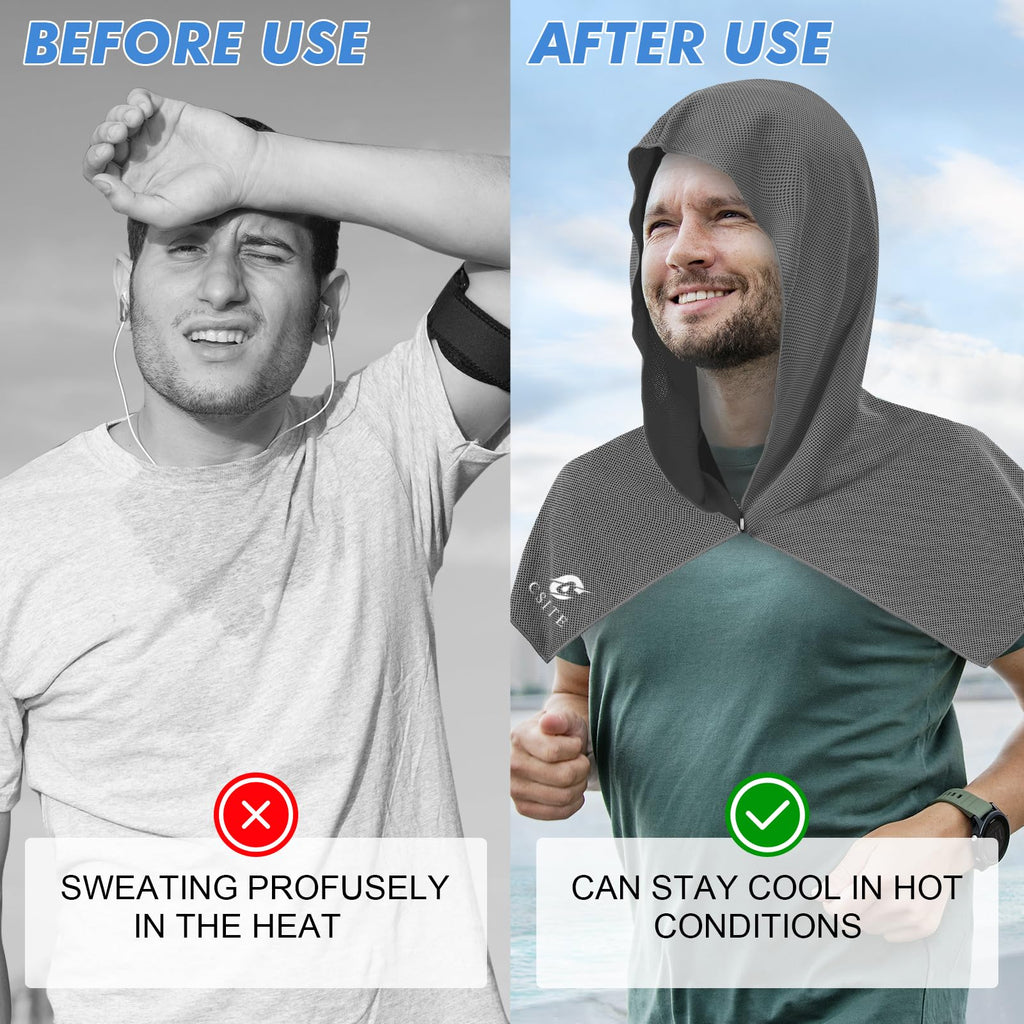 CSITE Cooling Hoodie Towels for Neck and Face, UPF 50 Sun Protection & Instant Cooling, Ice Towels for Hot Weather, Soft Breathable Towel for Sport, Work Out, Gym, Camping & More Activities（White）