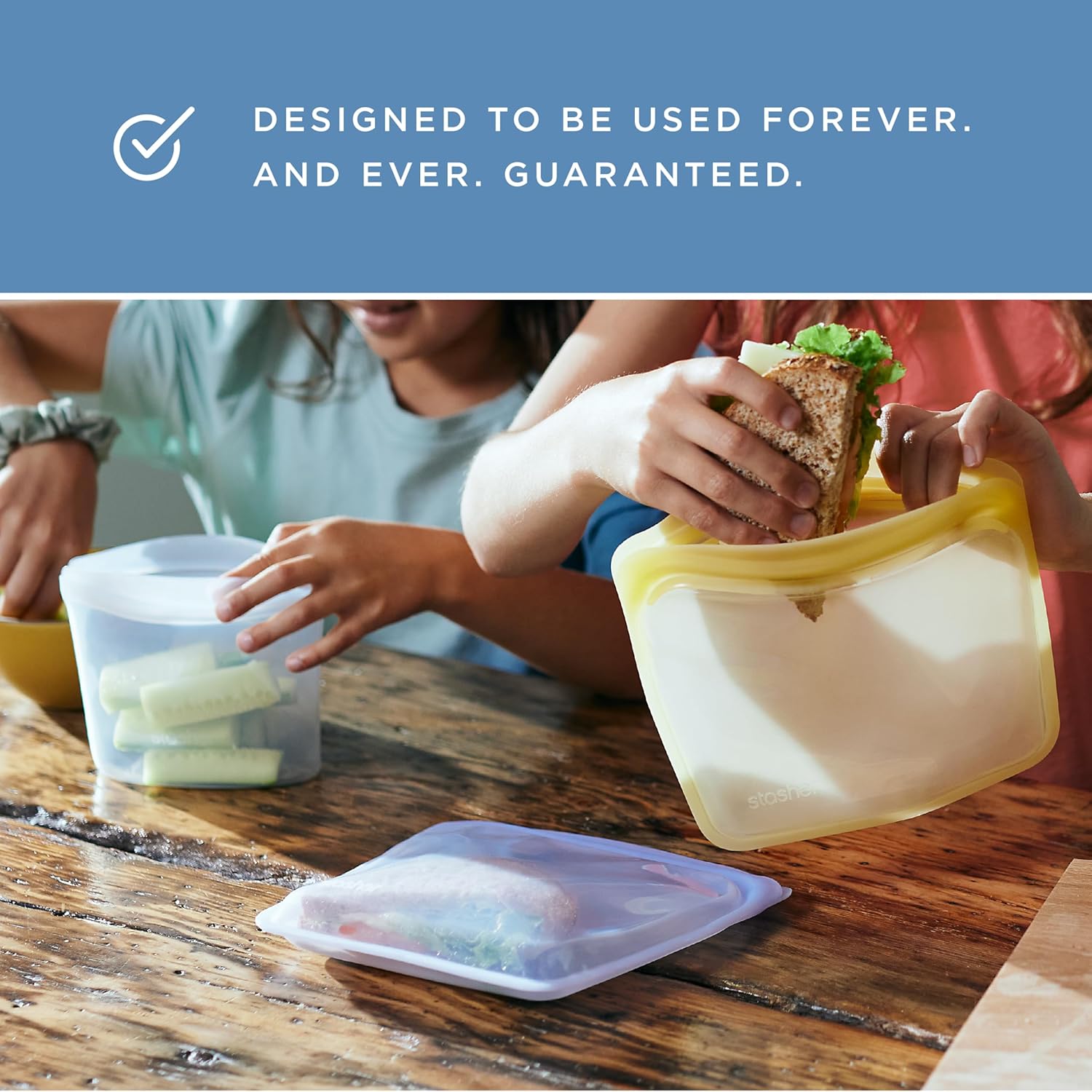 Stasher Silicone Reusable Storage Bag, Stand-Up Mid Bag, Reusable Freezer Bags, Microwave, Dishwasher, Oven Safe, Sous Vide, Premium Lunch Container, Eco Friendly, Food Storage Bags, 56 oz, Aqua