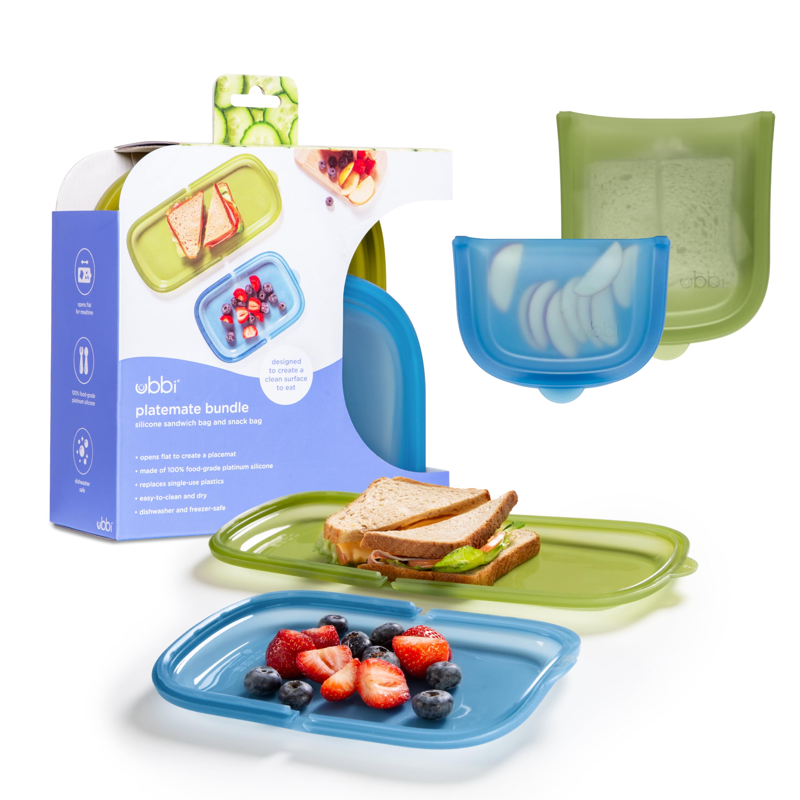 Ubbi Platemate Reusable Silicone Storage Bag, Smoothie Purple | Opens Flat as Placemat, Dishwasher & Freezer-Safe, Lunch Container, Leakproof Sandwich & Snack Bag, Easy to Clean, BPA-Free