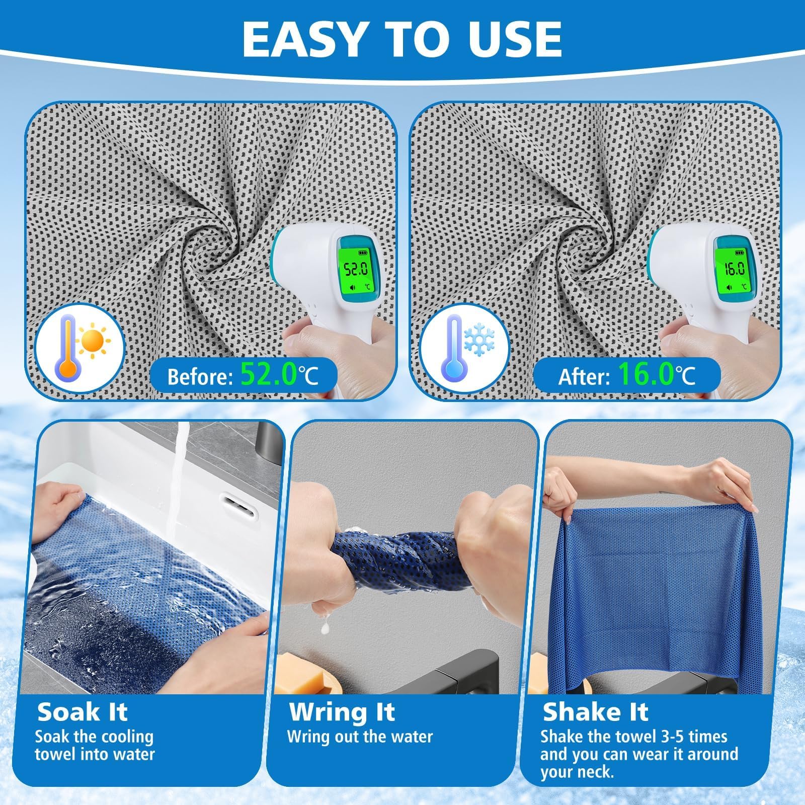 24 Pack Cooling Towels Bulk for Neck and Face 40"x12" Ice Cooling Sweat Rags Microfiber Soft Breathable Soft Chilly Towel for Yoga Golf Sport Running